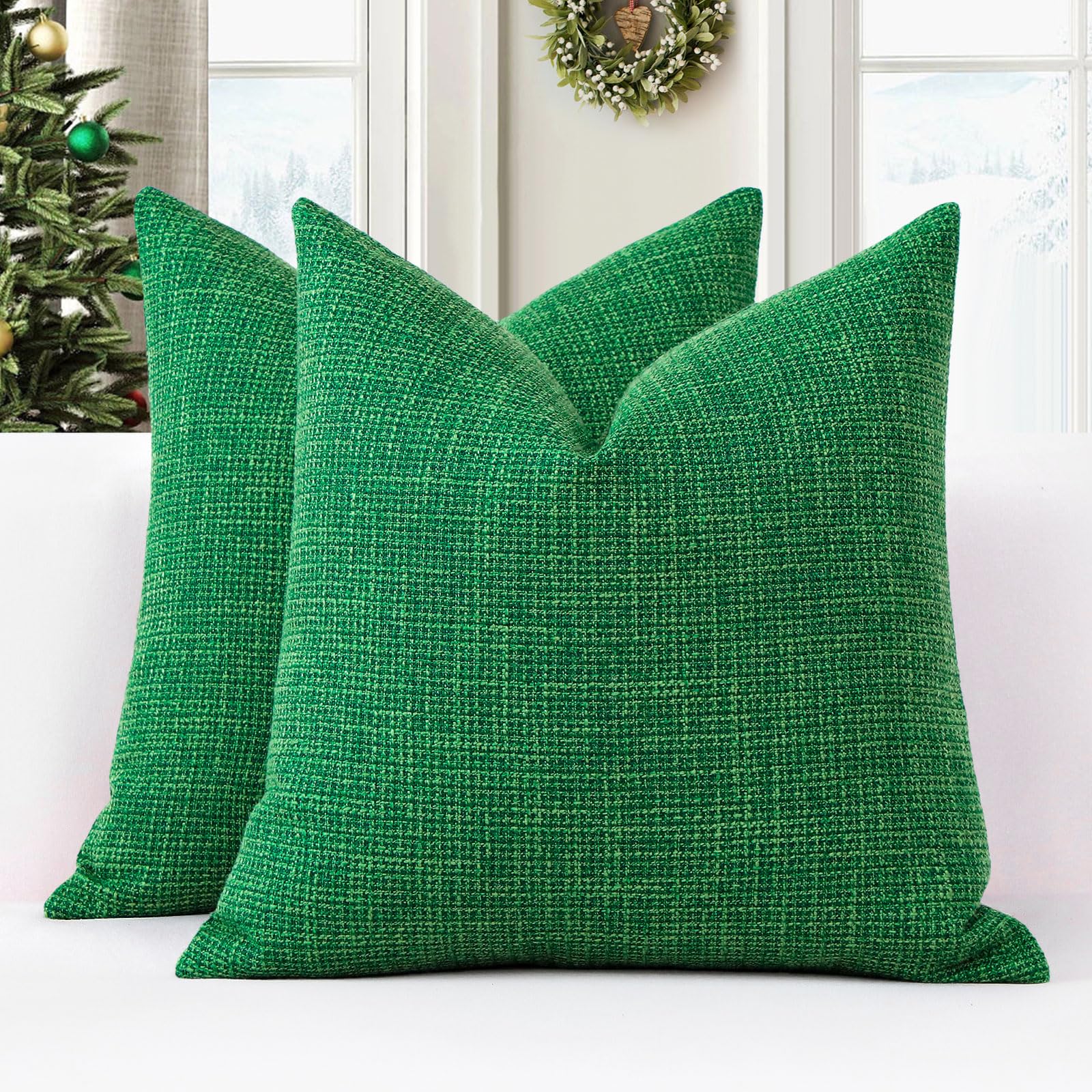 Otostar Linen Throw Pillow Covers Set Of 2 Decorative Square Pillowcases Cushion Covers 28X28 Inch For Home Decor Sofa Bedroom Car 70 X 70 Cm Green