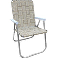 Lawn Chair Usa | Folding Aluminum Webbed Chair For Camping, Sports, And Beach | Classic - Tan Stripe //With White Arms