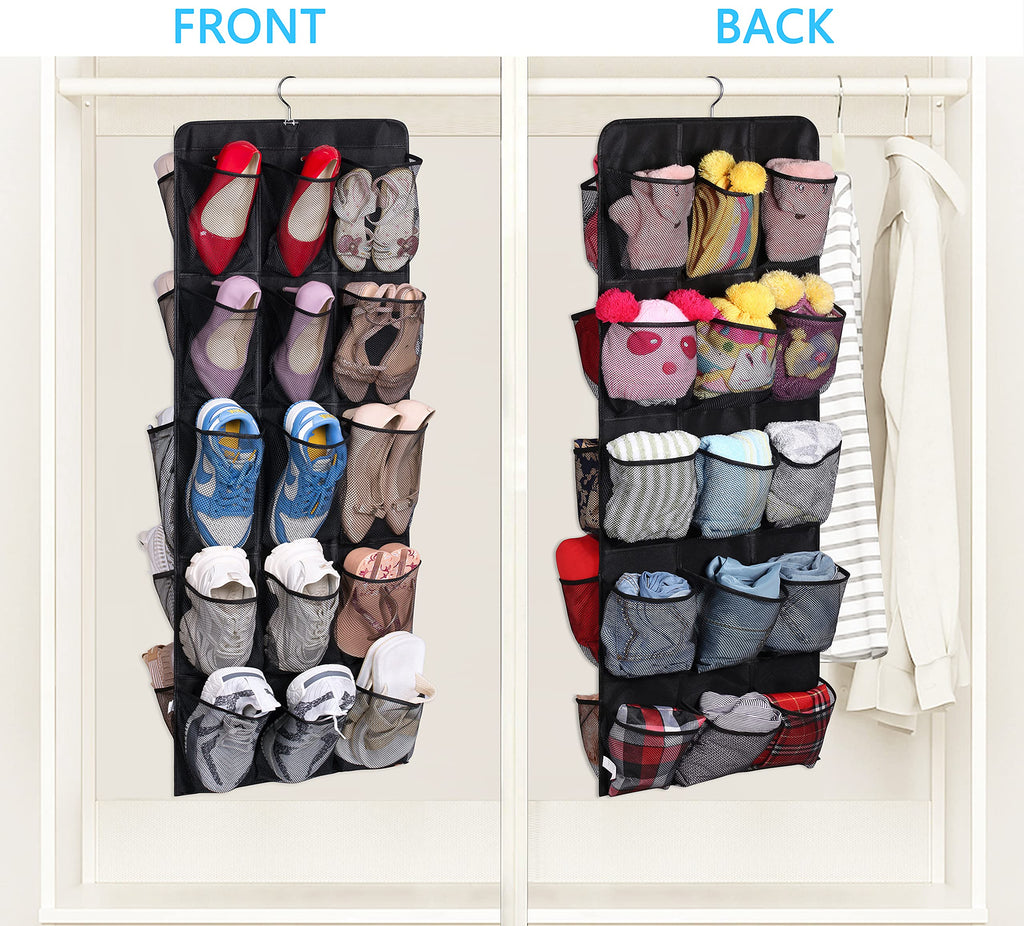 Misslo 30 Large Pockets Dual Sided Hanging Shoe Rack For Closet Organizer With Rotating Hanger Hanging Shoe Shelves, Black