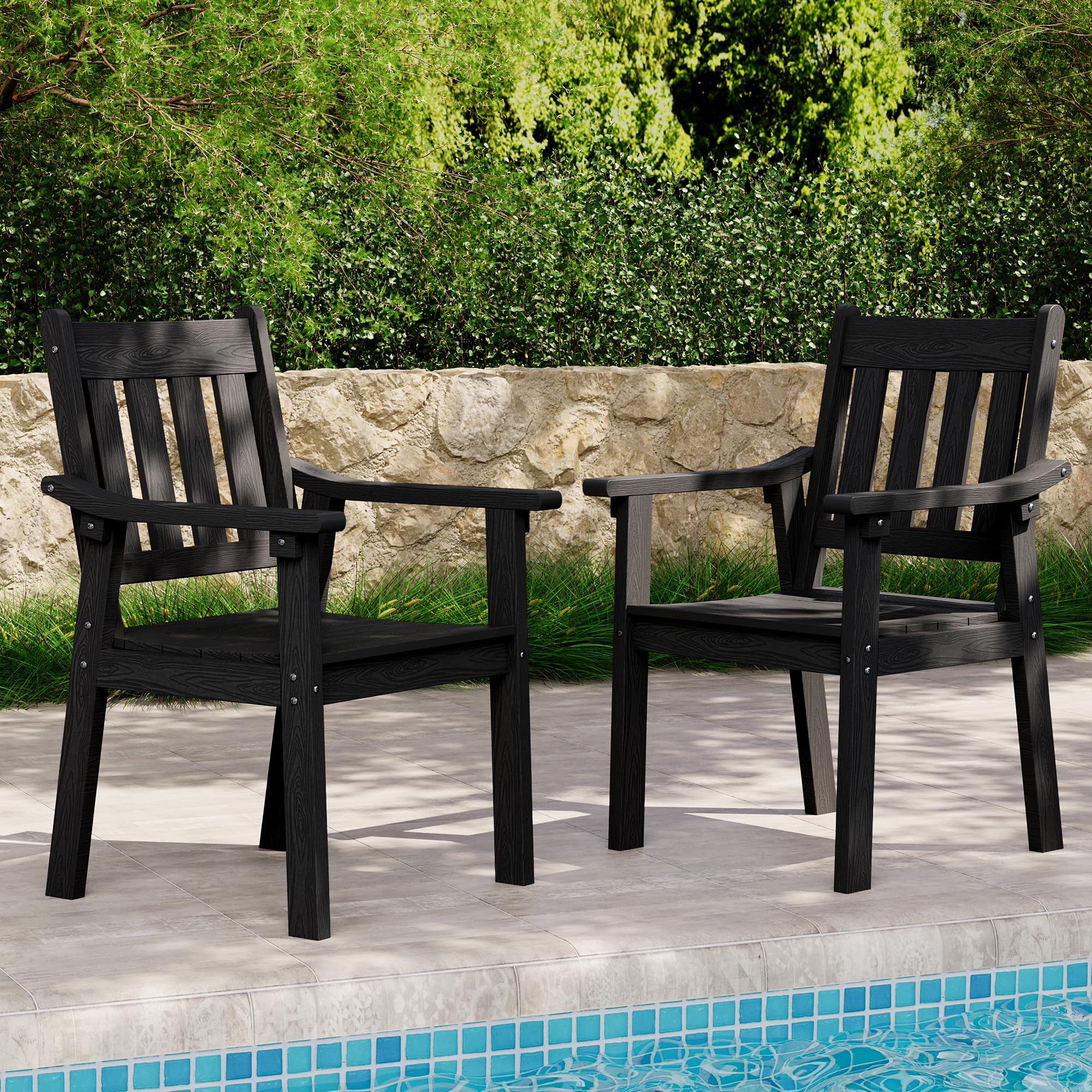 Yefu Patio Chairs Set Of 2: All Weather Outdoor Dining Chairs With Wide Curved Seat And Backrest - Outdoor Furniture Chair For O