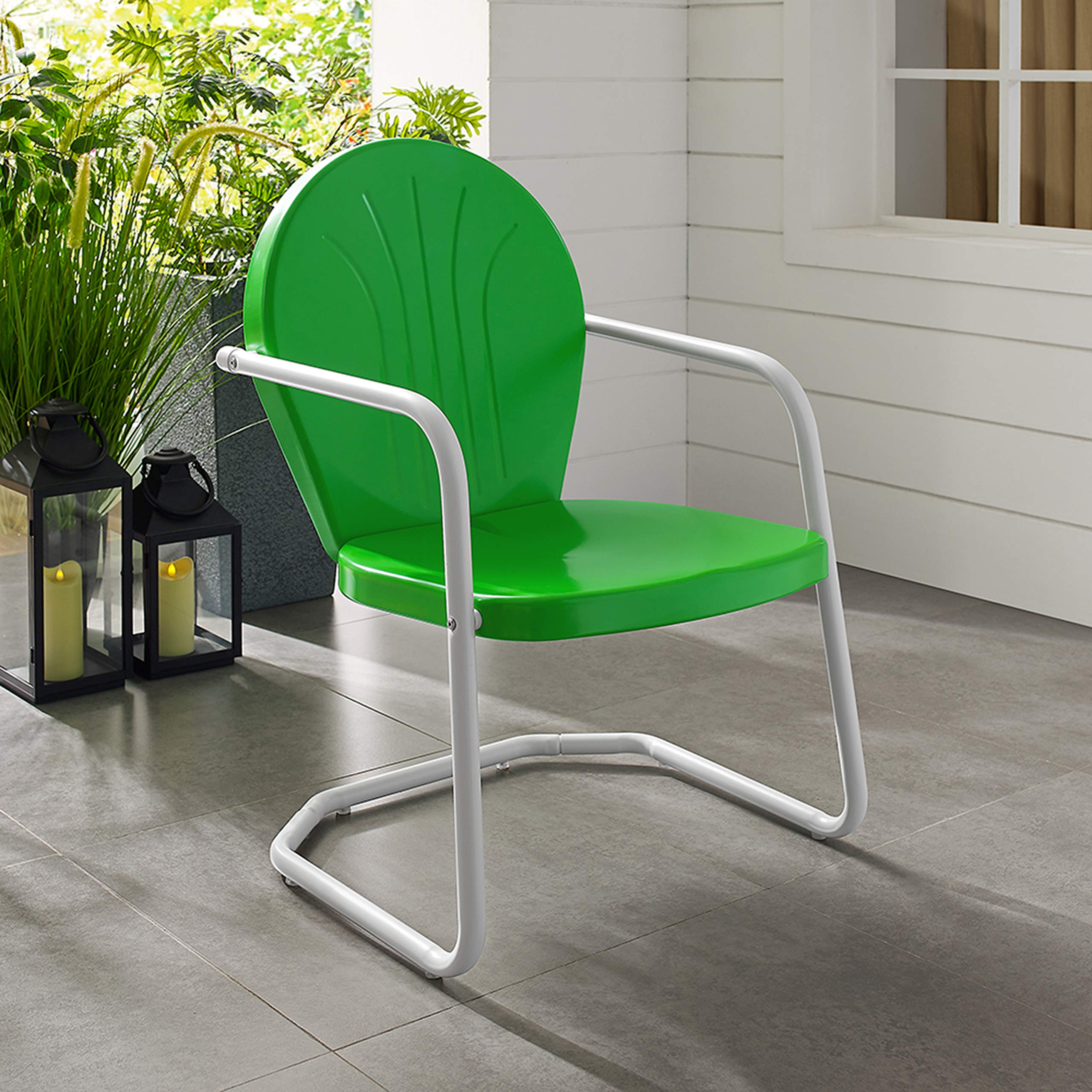 Crosley Furniture Griffith Outdoor Chair, Retro Metal Patio Chairs for Dining, Porch, Deck, Balcony, Grasshopper Green