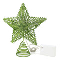 CVHOMEDECO. Green Glittered 3D Tree Top Star with Warm White LED Lights and Timer for Christmas Tree Decoration and Holiday Seas