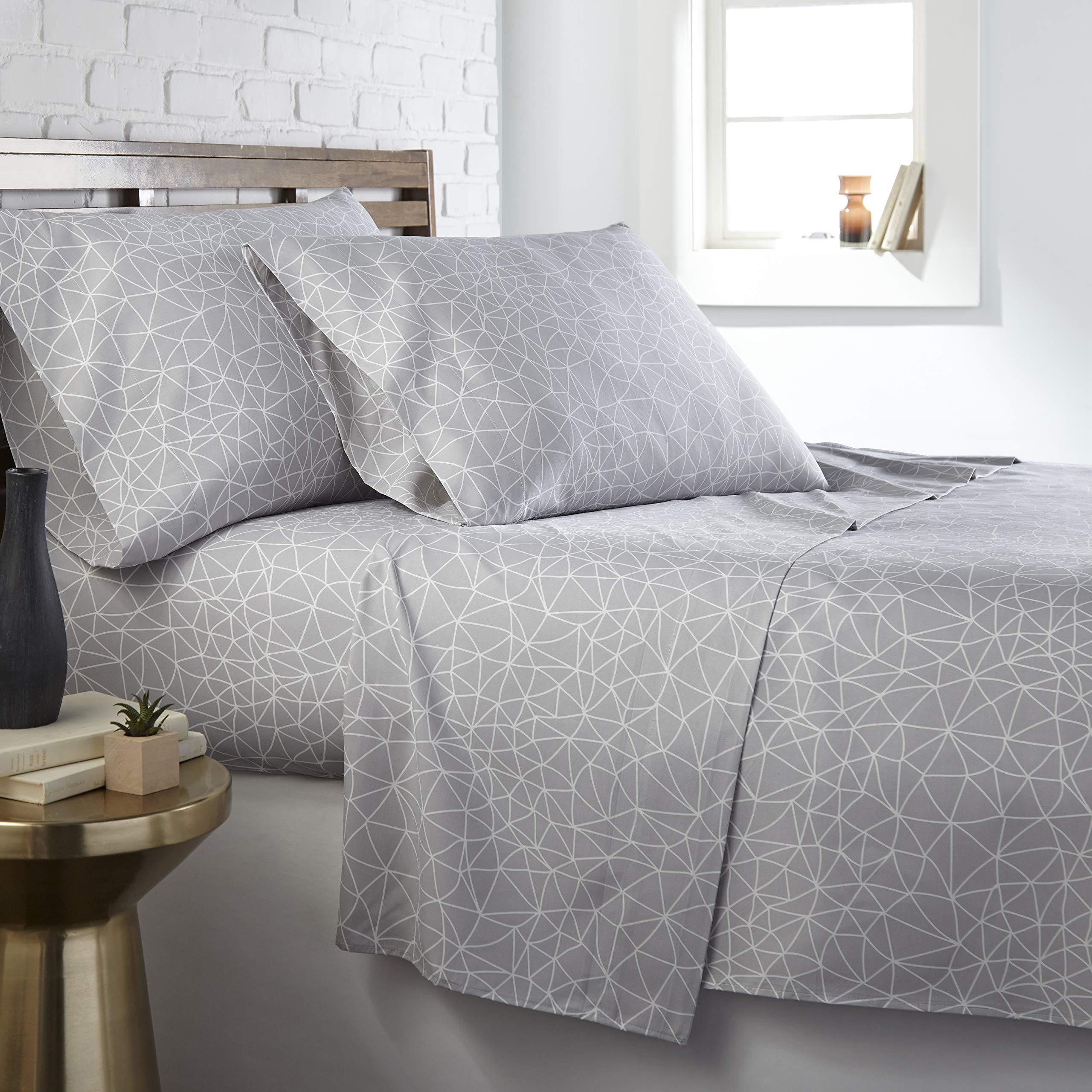 Southshore Fine Living, Inc. The Vilano Choice Collection 4 Piece Sheet Set, Geometric Maze Grey, Full