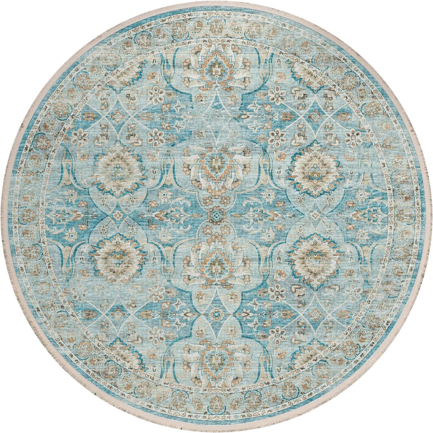 Marbella Mb5 Blue Traditional Rug Round 4' X 4'