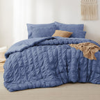 Bedsure Full Size Comforter Sets - Bed In A Bag Full Size 7 Pieces Plaid Seersucker Bedding Set, Soft Lightweight Down Alternati
