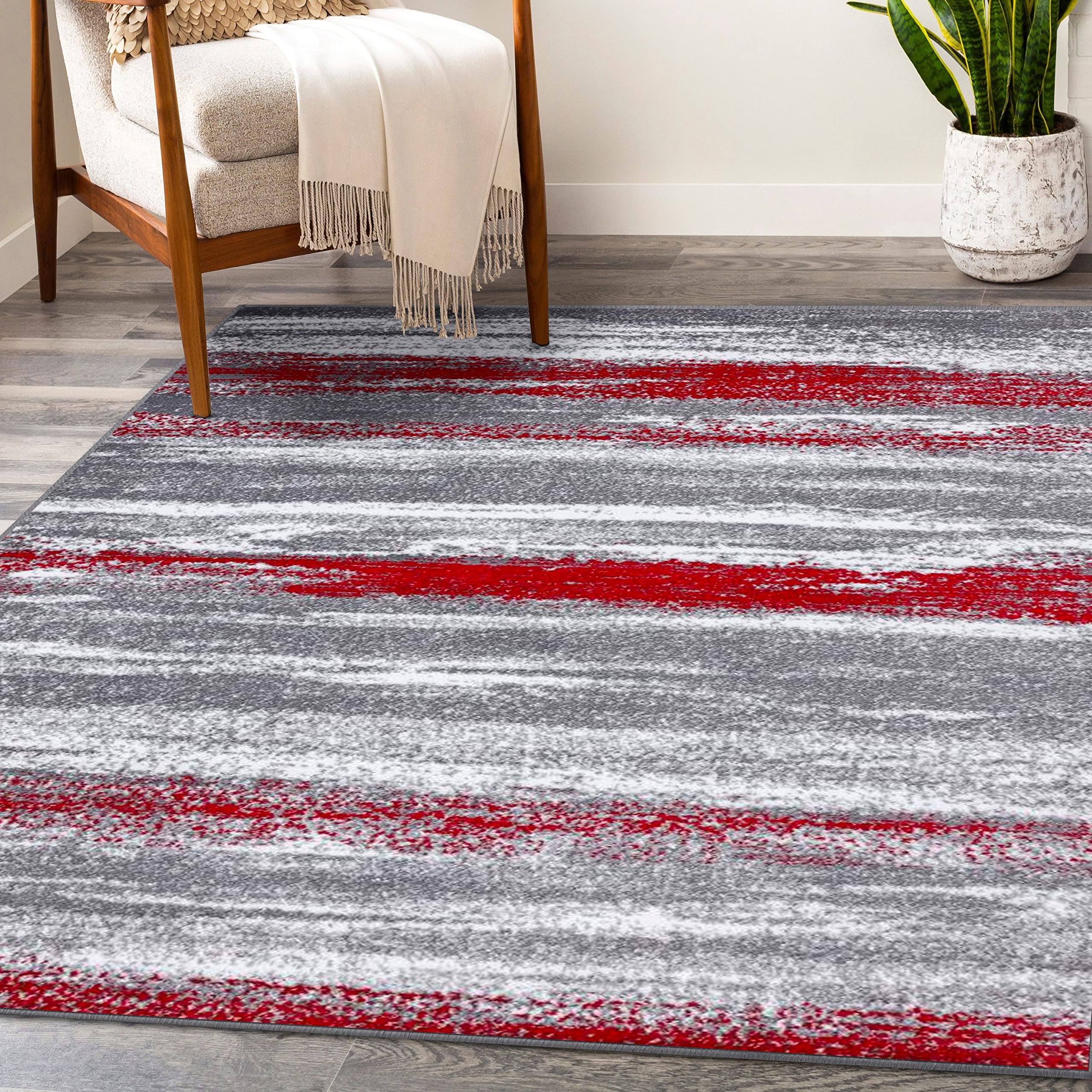 LUXE WEAVERS Modern Abstract Red 2x7 Area Rug