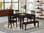 East West Furniture PFAN6-CAP-W 6 Piece Dining Set Contains a Square Dining Room Table with Butterfly Leaf and 4 Kitchen Chairs with a Bench, 54x54 Inch, Cappuccino