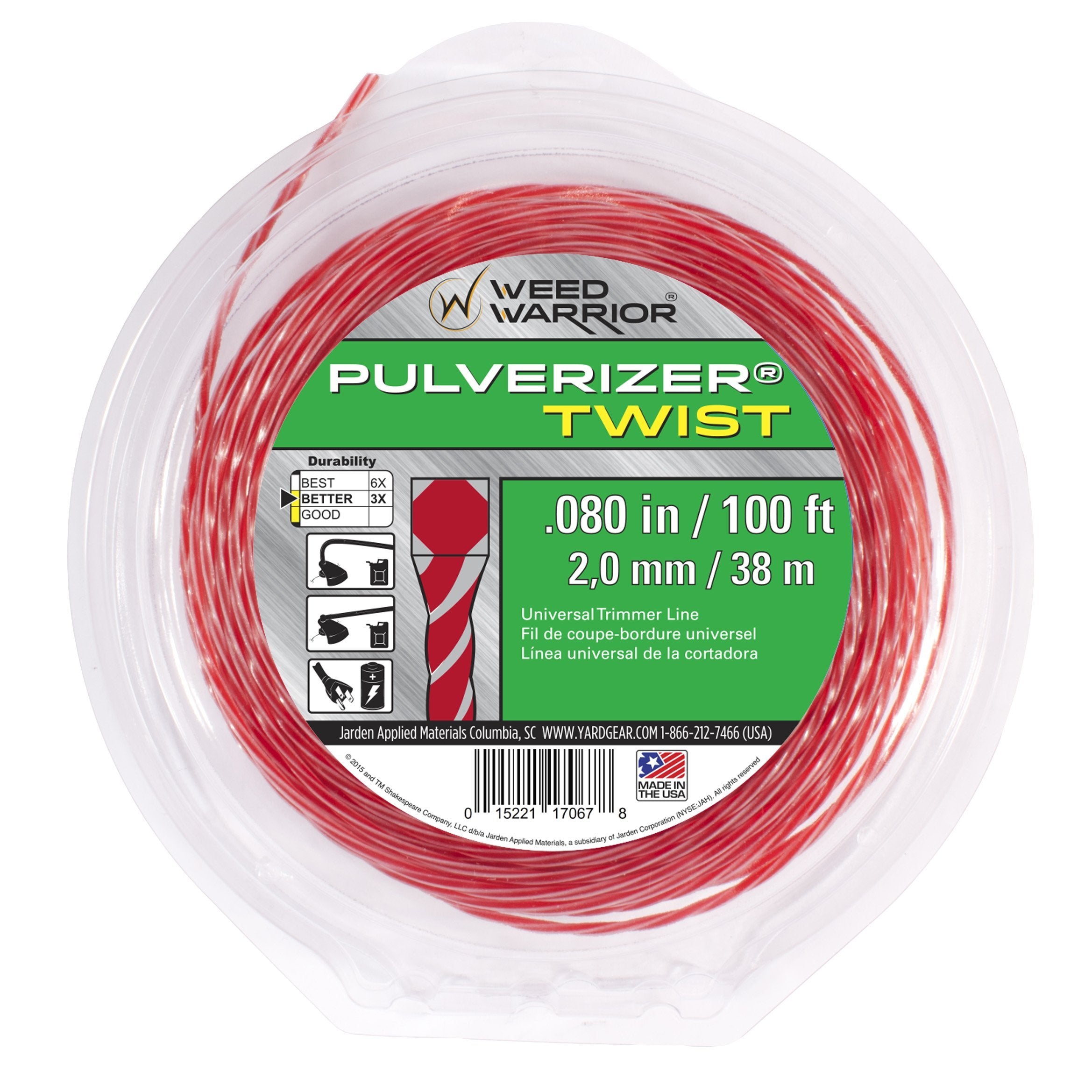 Weed Warrior Pulverizer Twist Universal Trimmer Line, 0.080' Diameter X 100'