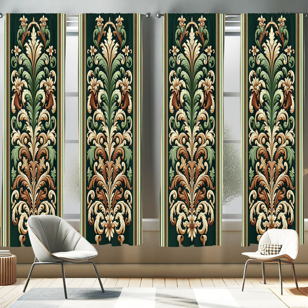 Ambesonne Leafy Art Window Curtains Pack of 2, Modern Illustration of Baroque Leaves with Pastel Tones Victorian, Lightweight Se