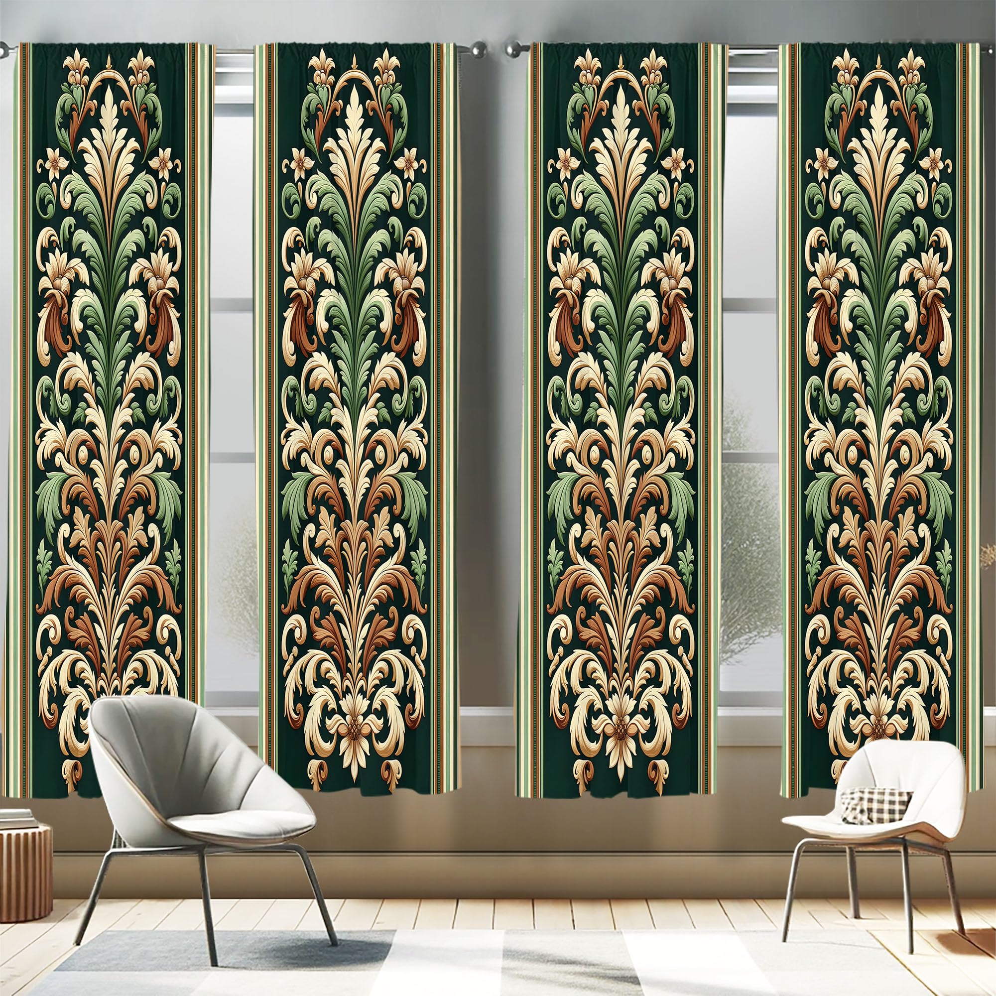 Ambesonne Leafy Art Window Curtains Pack of 2, Modern Illustration of Baroque Leaves with Pastel Tones Victorian, Lightweight Se