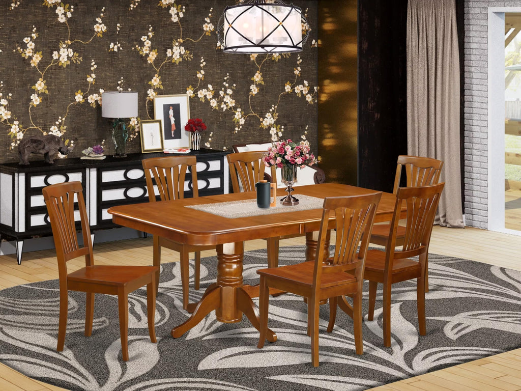 East West Furniture NAAV7-SBR-W 7 Piece Dining Room Table Set Consist of a Rectangle Kitchen Table with Butterfly Leaf and 6 Dining Chairs, 40x78 Inch, Saddle Brown