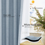 Jowels Blue Linen Blackout Curtains 108 Length 2 Panels Set For Living Room Bedroom, 100% Black Out Thermal Insulated Linen Drap
