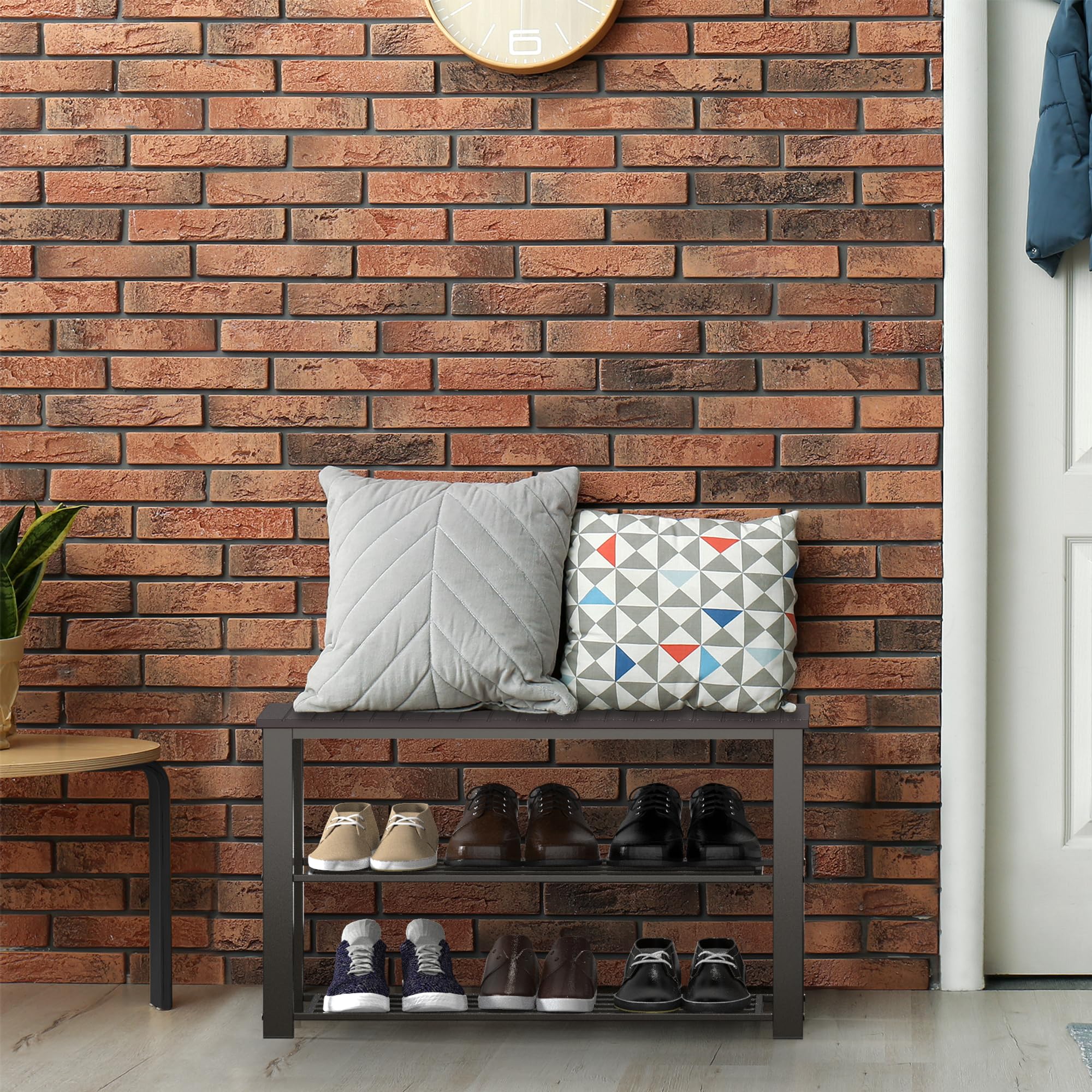 Simple Houseware Wood Top Shoe Storage Bench For Entryway, Dark Brown