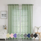 Chyhomenyc Marilyn Grass Green Sheer Curtains 84 Inch Length 2 Panels, Light Filtering 3D Leaf Clip Jacquard Textured Voile Shee