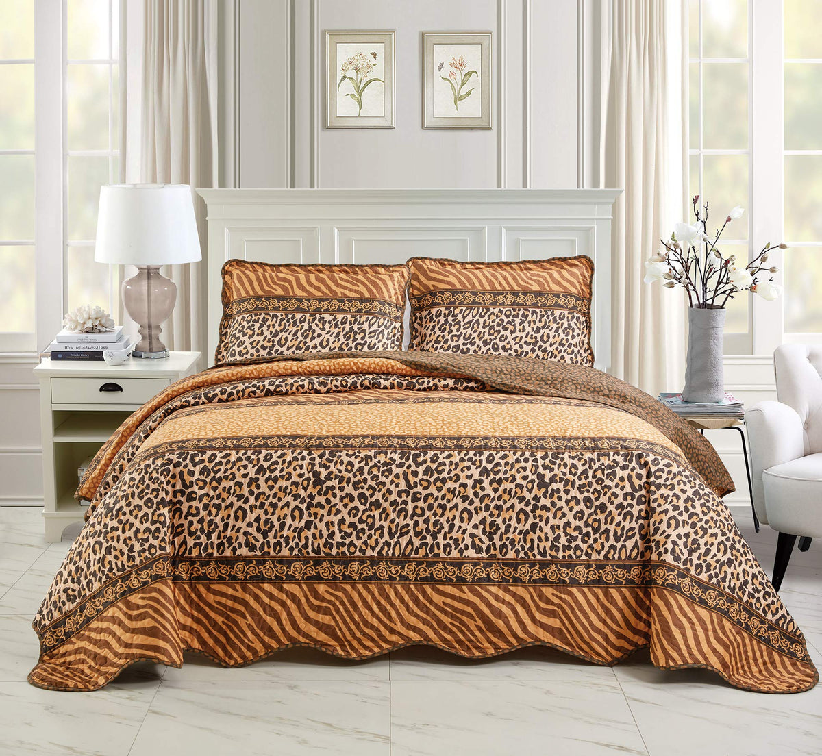 Masterplay 2-Piece Twin Size Animal Print Quilt Sets, Lightweight Bedspread All Season Coverlet Fine Bed Cover (Leopard Tiger Br