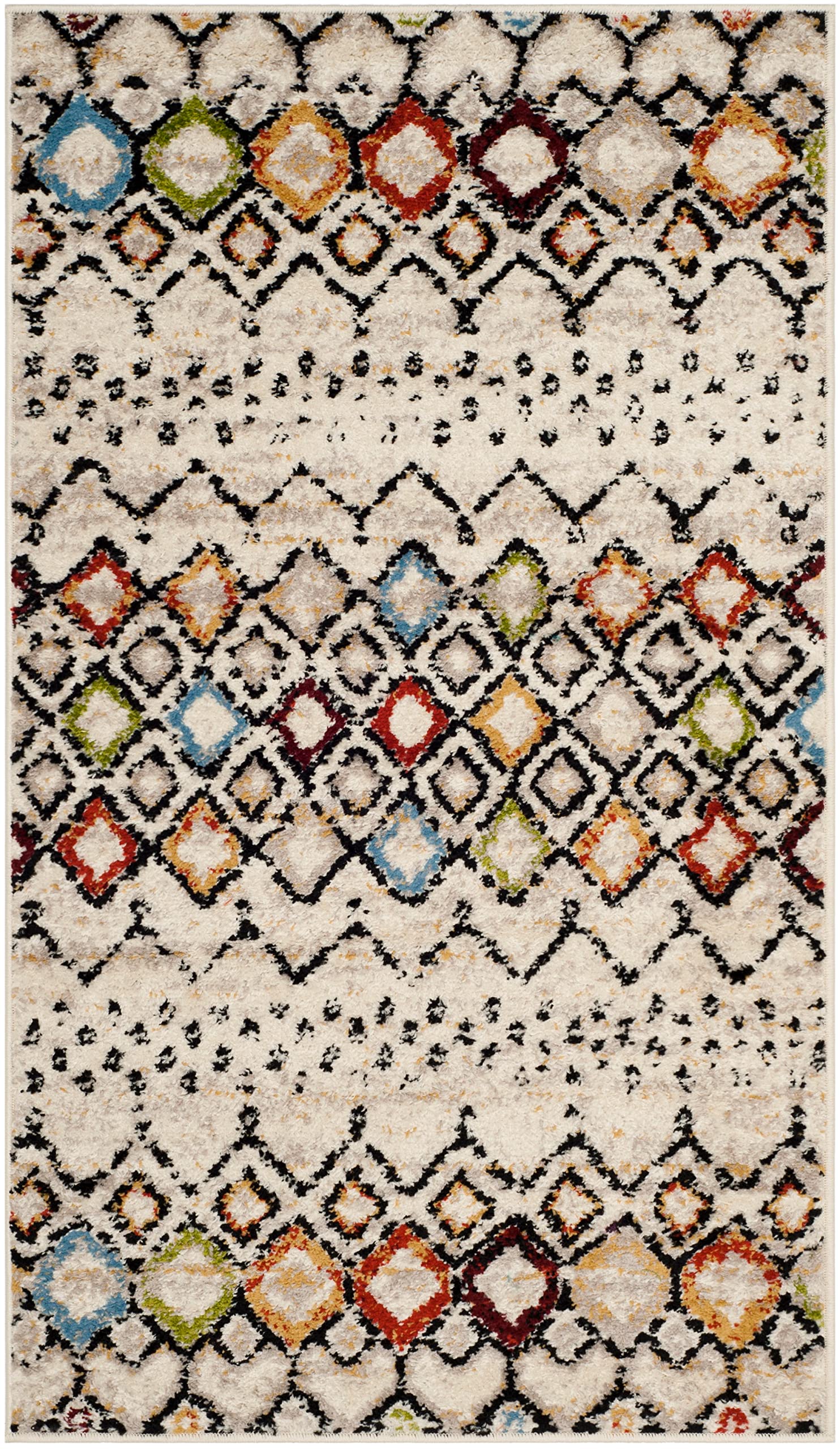 Safavieh Amsterdam Collection Accent Rug - 3' X 5', Ivory & Multi, Moroccan Boho Design, Non-Shedding & Easy Care, Ideal For Hig