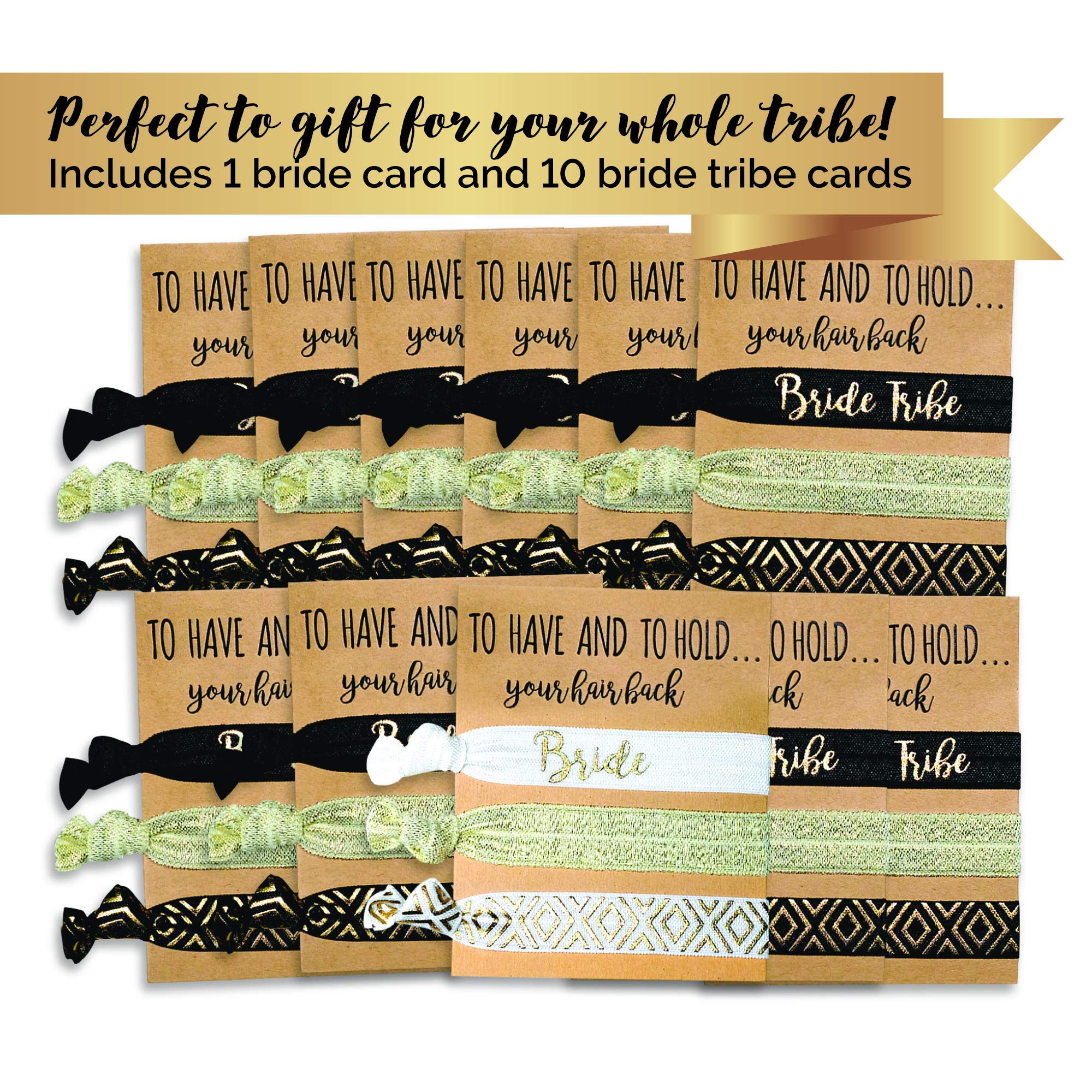 Pop Fizz Designs Bachelorette Party Favors Pack | 10 Bride Tribe Hair Ties And 1 Bride Hair Tie