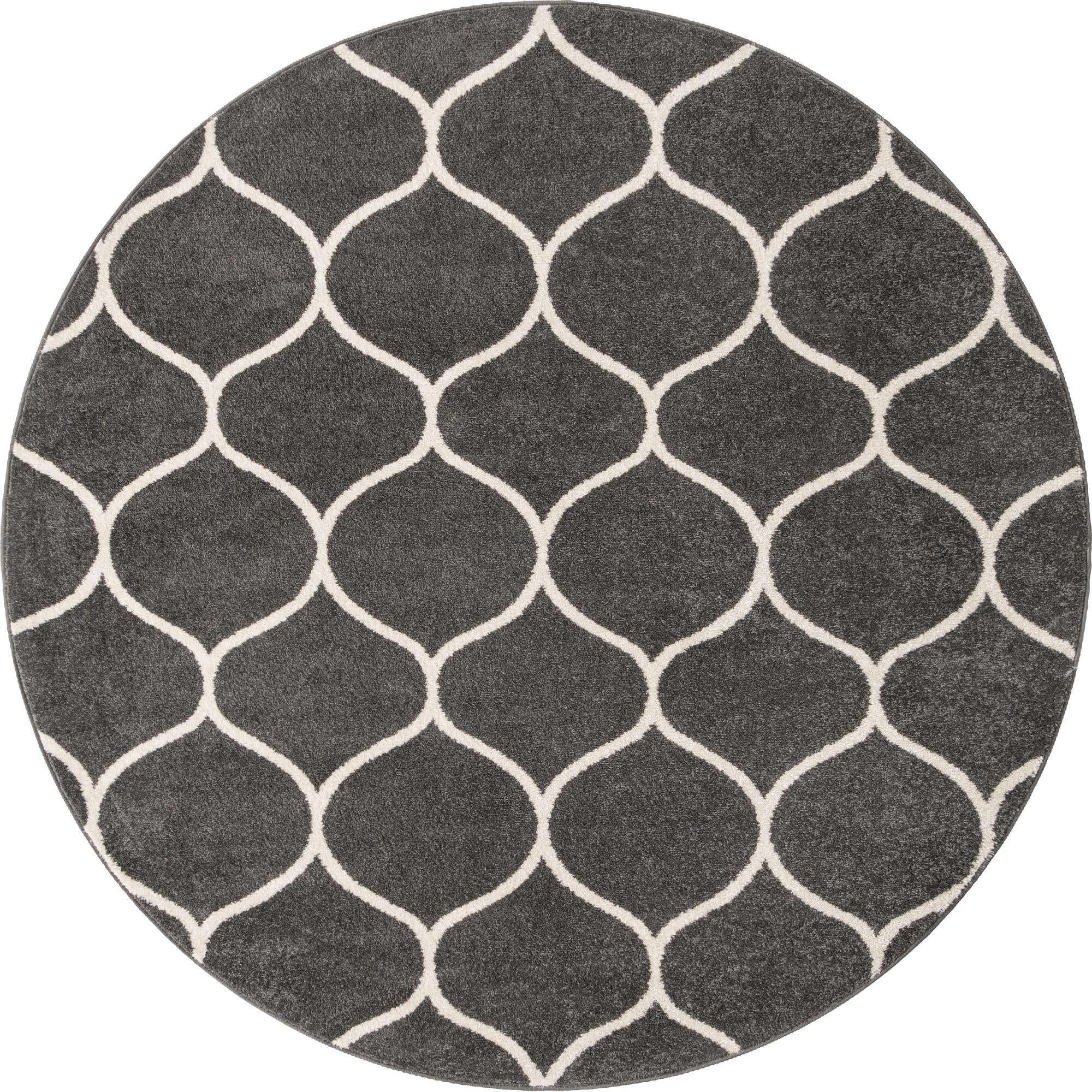 Unique Loom Trellis Frieze Collection Area Rug - Rounded (7 Round, Dark Gray/ Ivory)