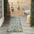 Nourison Aloha Indoor/Outdoor Ivory Blue 2' X 6' Area Rug, Transitional, French Country, Easy Cleaning, Non Shedding, Bed Room,