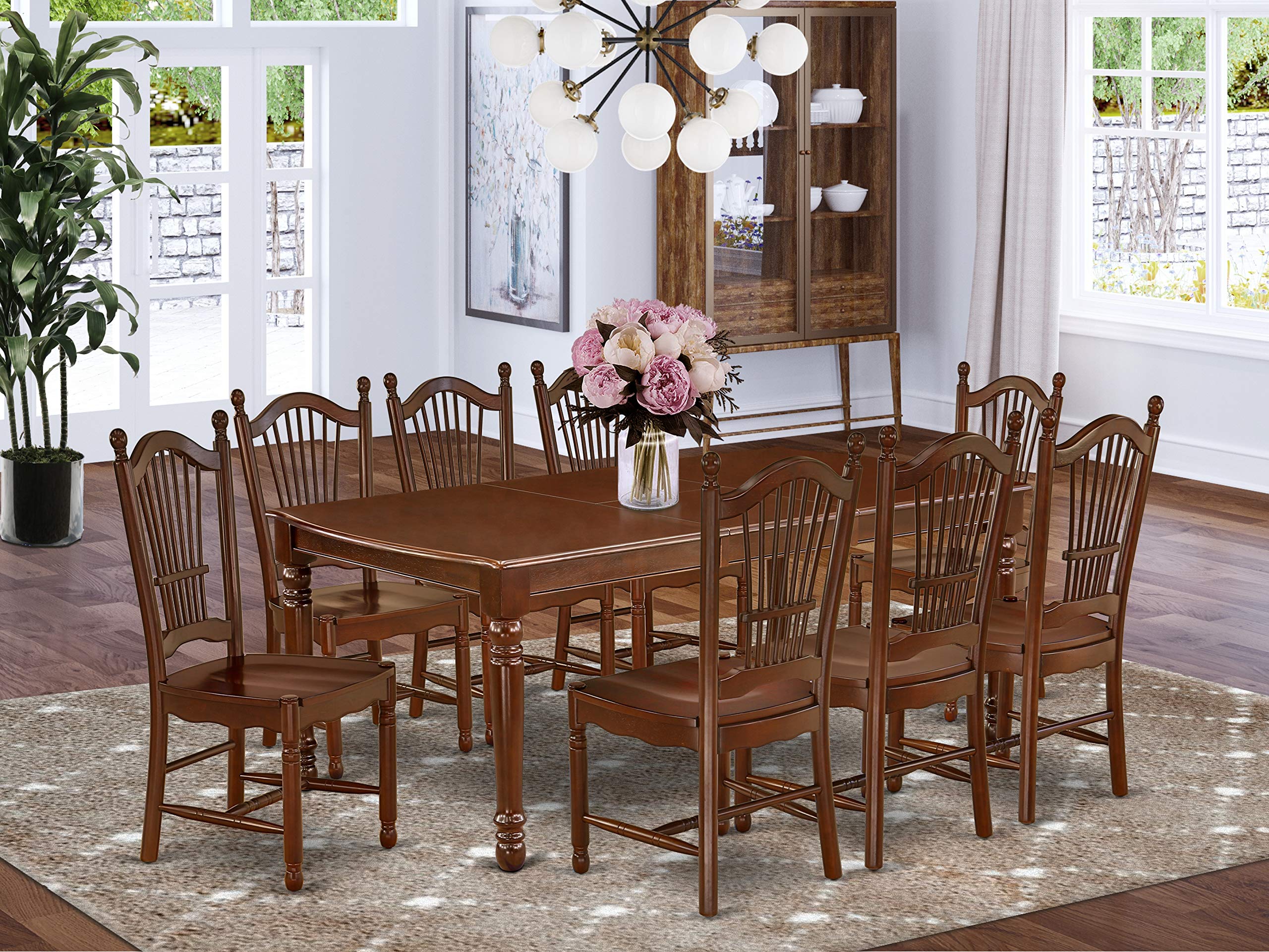 East West Furniture Dodo9-Mah-W 9 Piece Set Includes A Rectangle Dining Room Table With Butterfly Leaf And 8 Kitchen Chairs, 42X78 Inch, Mahogany