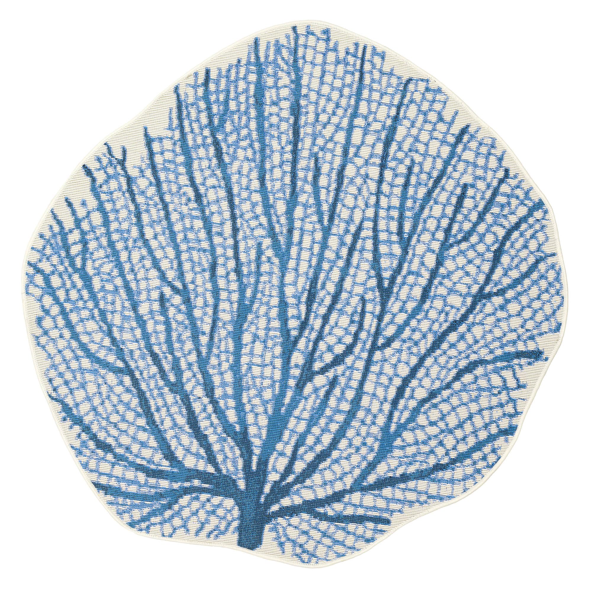 Liora Manne ESENCIA Indoor/Outdoor Power Loomed Latex Back Non Slip Mat - Transitional Coastal Ocean Colorful (Coral Fan Navy) (