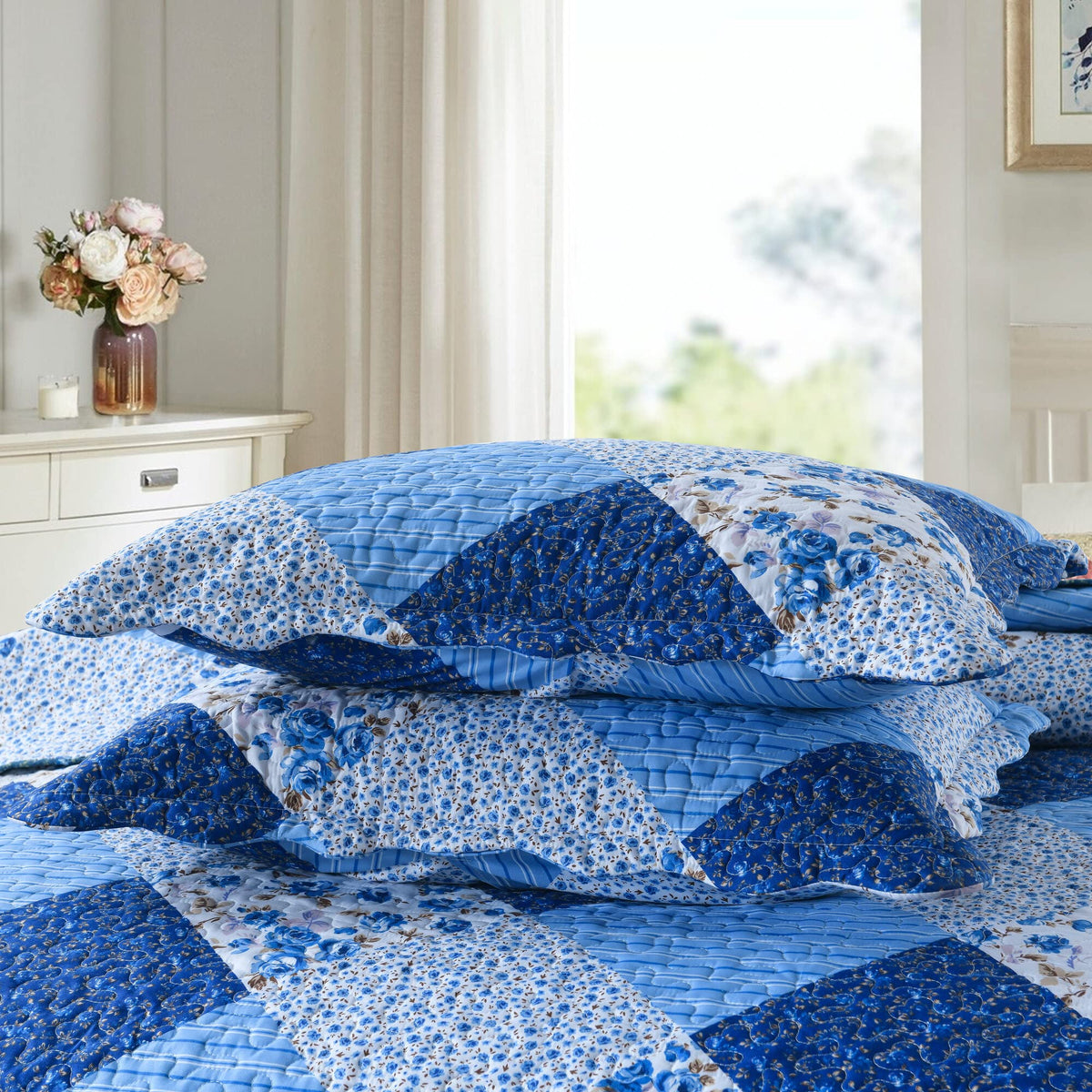 Marcielo 2-Piece Pillow Shams King Decorative Microfiber Pillow Shams Set, King Size (Blue Floral)