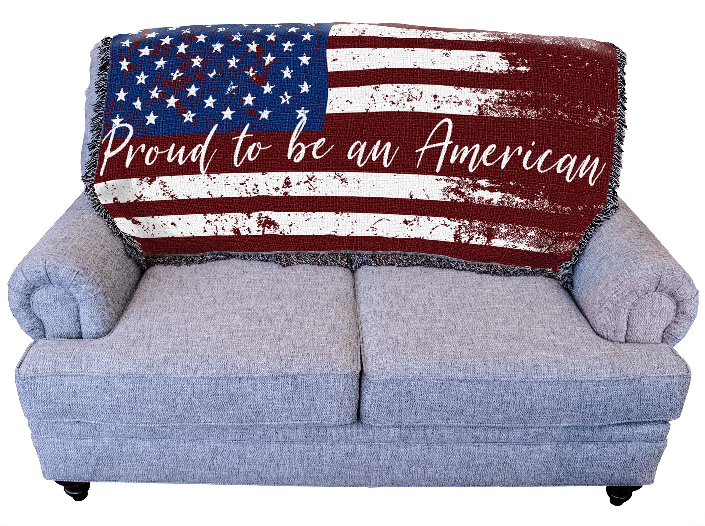 United States - Proud To Be An American Flag Blanket - Gift Tapestry Throw For Back Of Couch Or Sofa - Woven From Cotton - Made