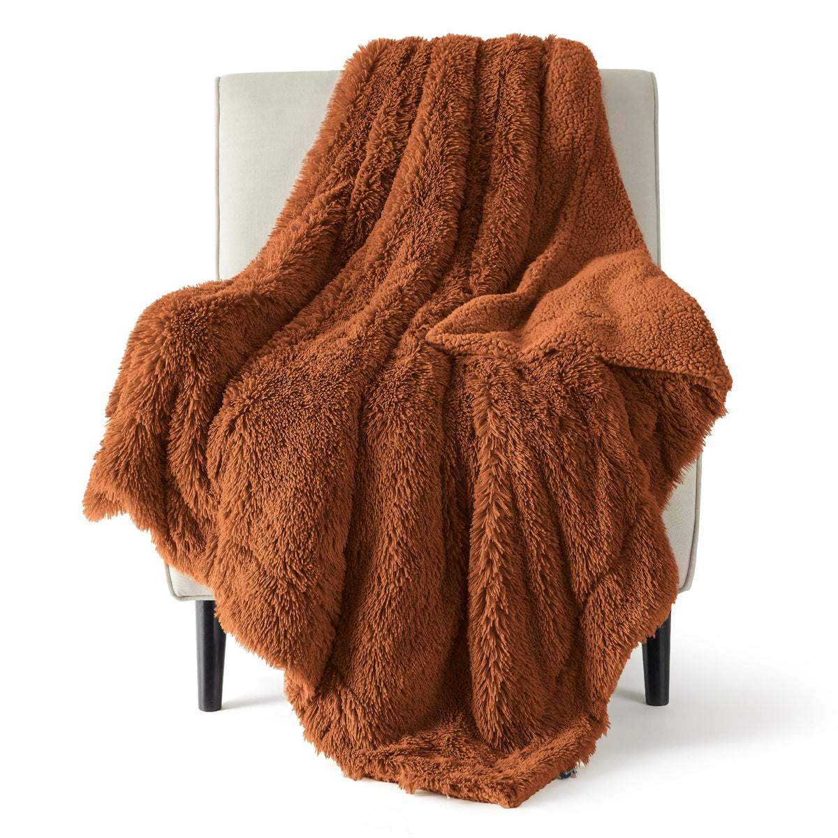Bedsure Faux Fur Burnt Orange Throw Blanket - Fuzzy, Fluffy, Shaggy Orange Blanket, Soft And Thick Sherpa, Cozy Warm Fall Blanke
