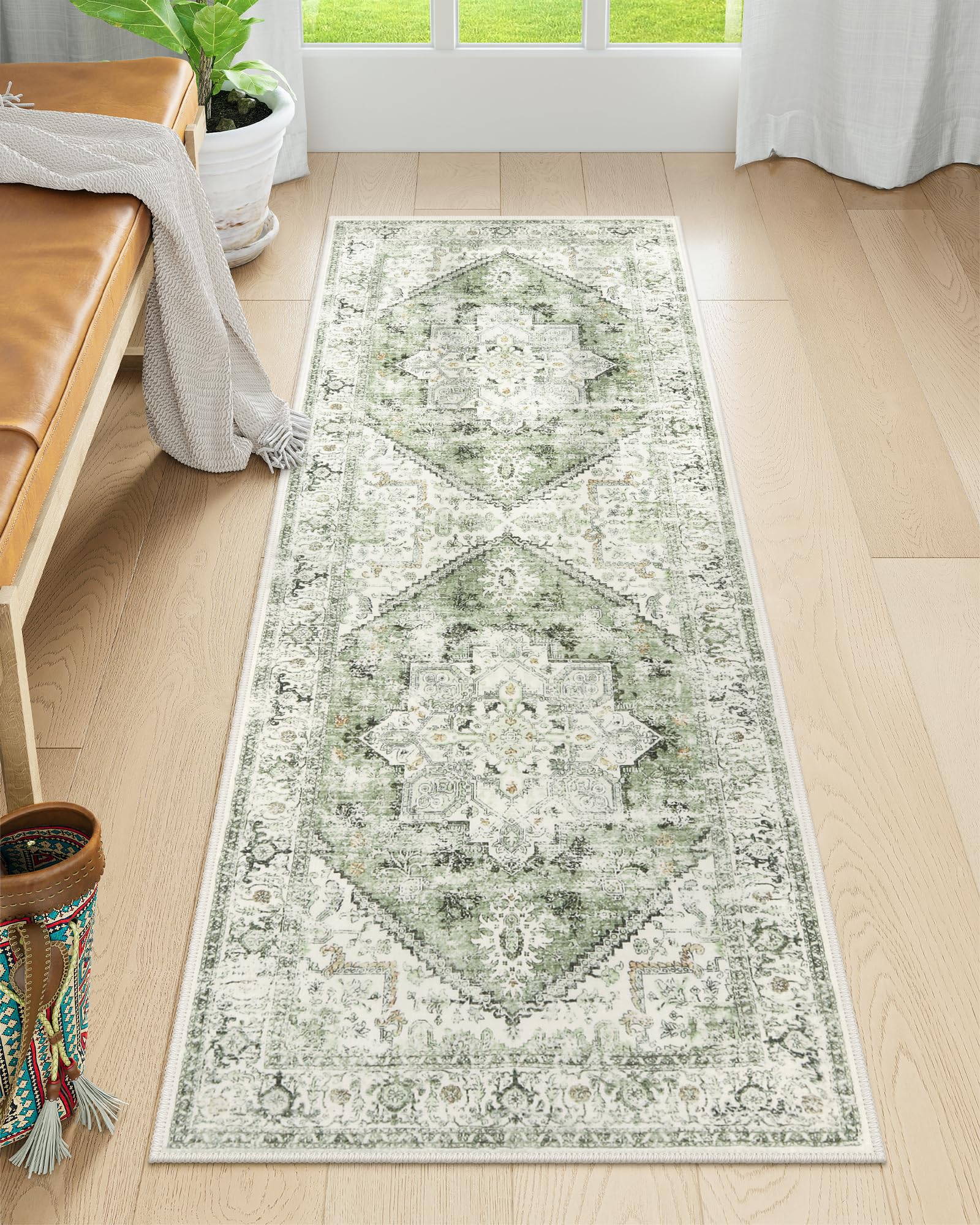LIVEBOX Washable Runner Rug 2x6 - Vintage Tribal Kitchen Rug Runner Long Entryway Rug, Low-Pile Vintage Rug for Bedroom, Non-Ski