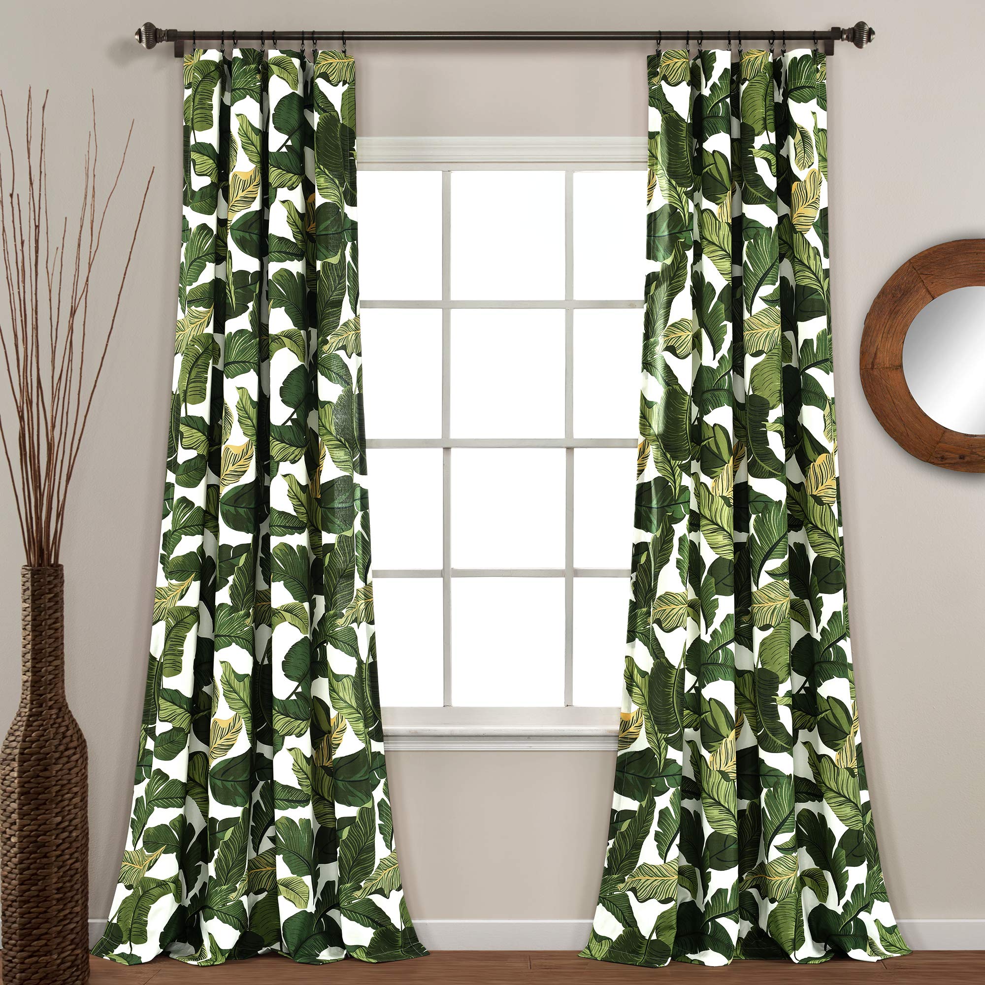 Lush Decor Tropical Paradise Window Curtain Panel Pair, Green, 84' L X 52' W