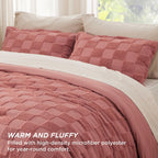 Bedsure Queen Size Comforter Set Grayish Pink, Boho Tufted Bed Set, Checkered Farmhouse Shabby Chic Bedding, 3 Pieces, 1 Plaid Geometric Comforter And 2 Pillow Shams