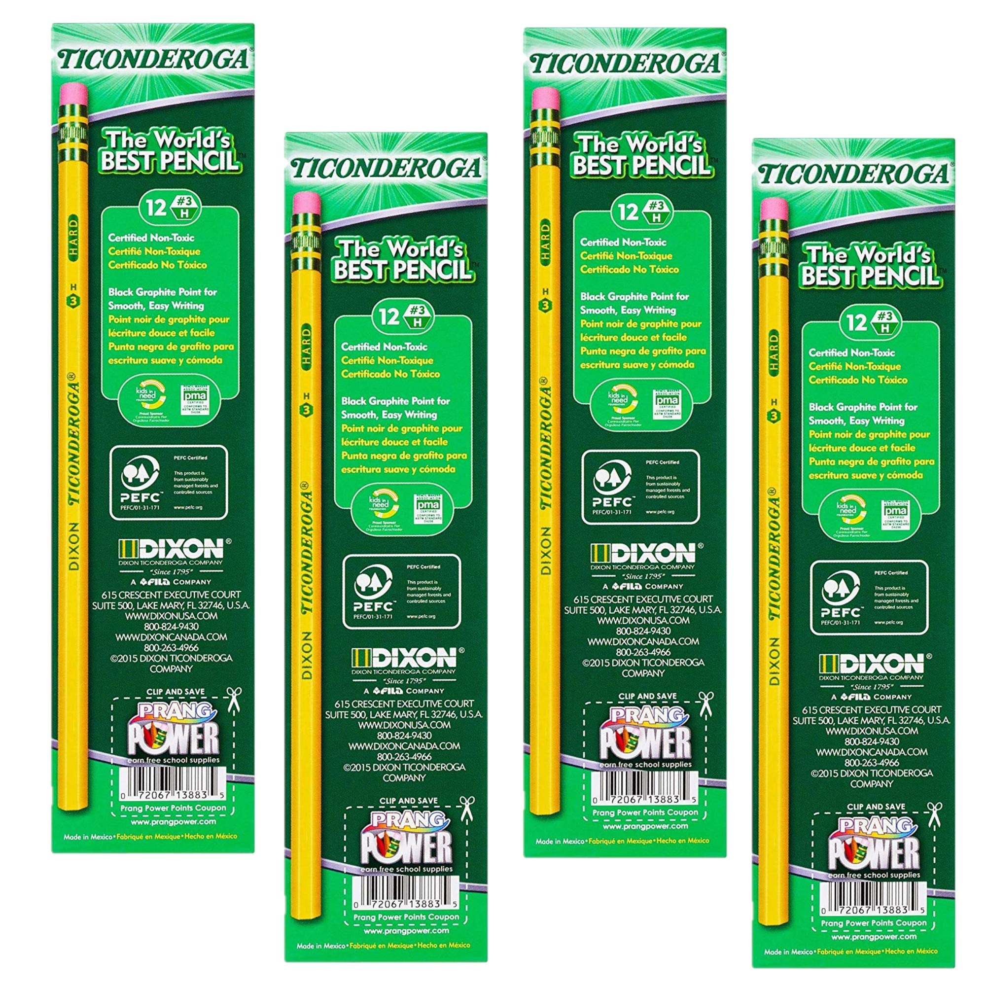 Ticonderoga Pencils, Wood-Cased #3 Hb Hard/Fine (4)