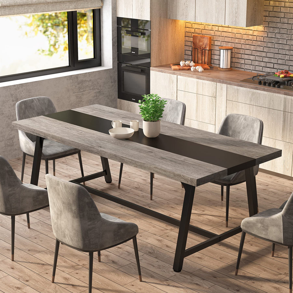 Tribesigns Dining Table For 8 People, 70.87-Inch Rectangular Wood Kitchen Table With Strong Metal Frame, Industrial Large Long Dining Room Table For Big Family (Gray, No Chair)