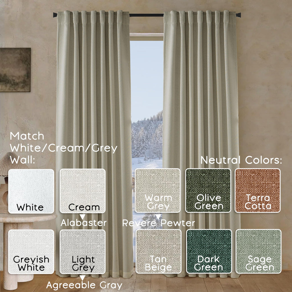 Panelsburg French Country Curtains For Living Room,Cottage Style Blackout Linen Canvas Woven Block Out Curtains For Bedroom Wind