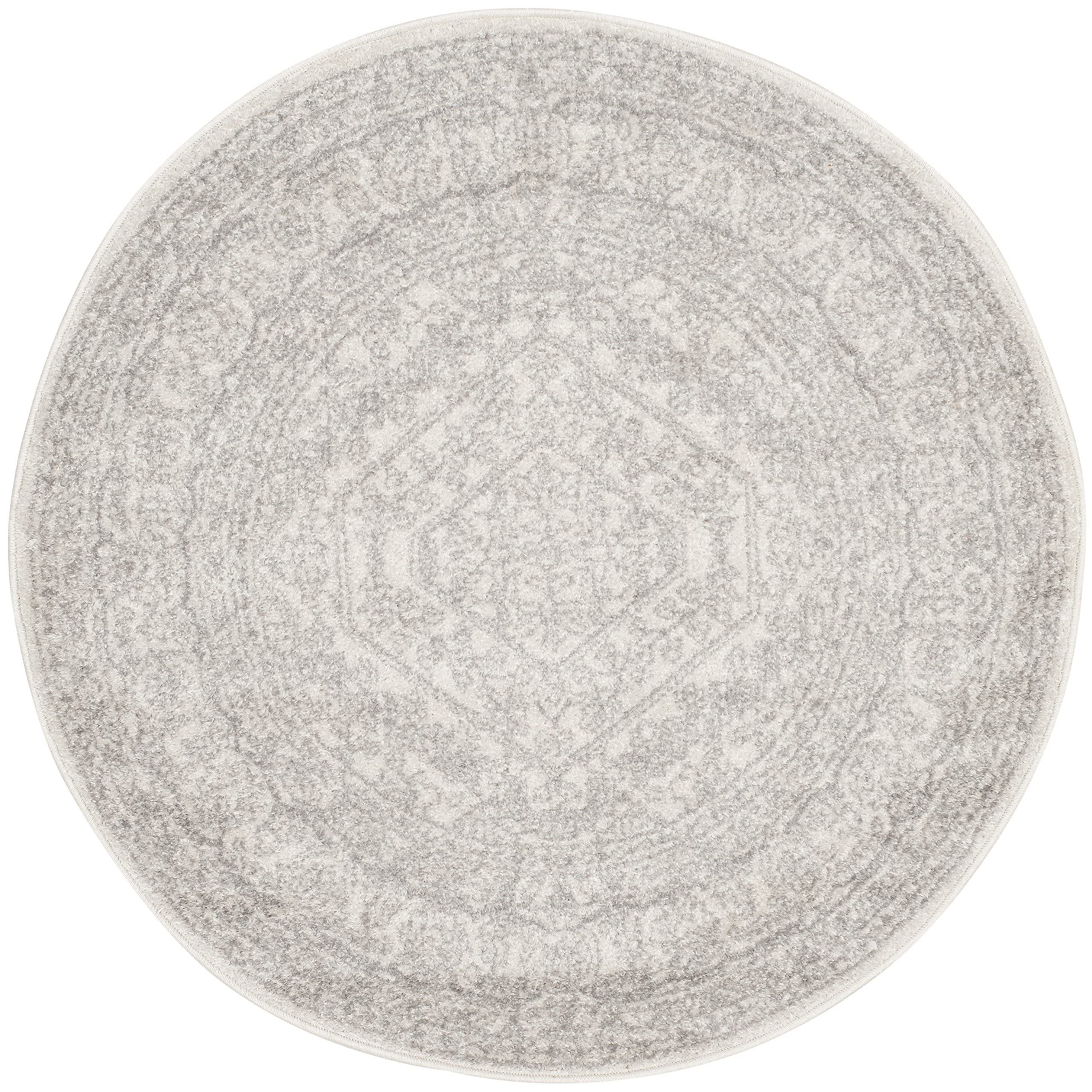 SAFAVIEH Adirondack Collection Area Rug - 9 Round, Ivory & Silver, Oriental Medallion Design, Non-Shedding & Easy Care, Ideal f