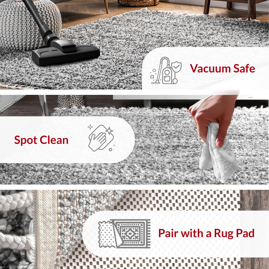 Nuloom Brooke Shag Tasseled Area Rug - 2X12 Runner Shag Rug Casual Grey/Ivory Rugs For Living Room Bedroom Dining Room Nursery E