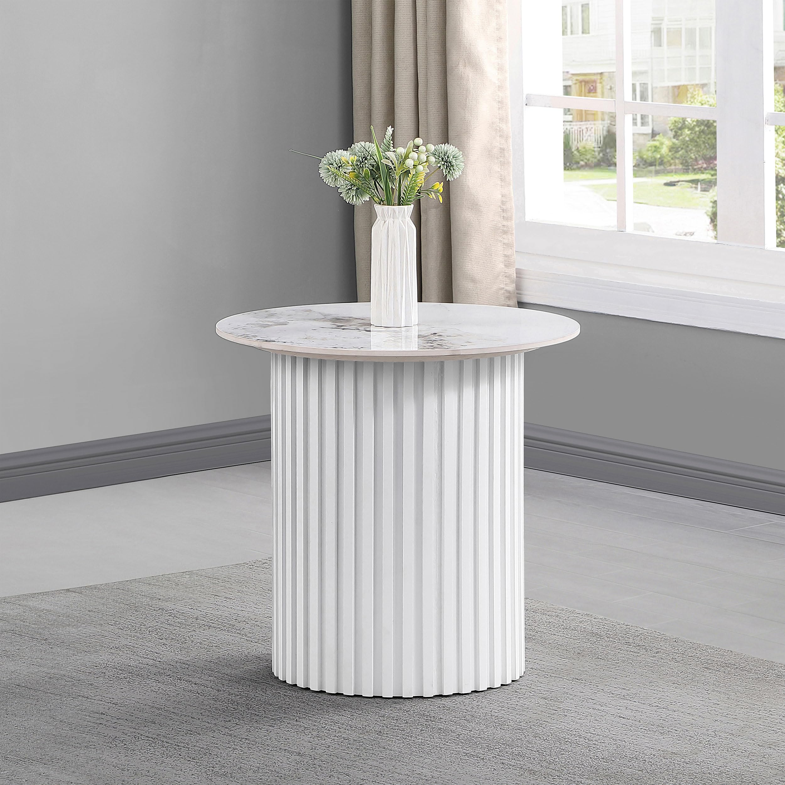 Coaster Home Furnishings Rowena Round Sintered Stone End Table White Faux Marble