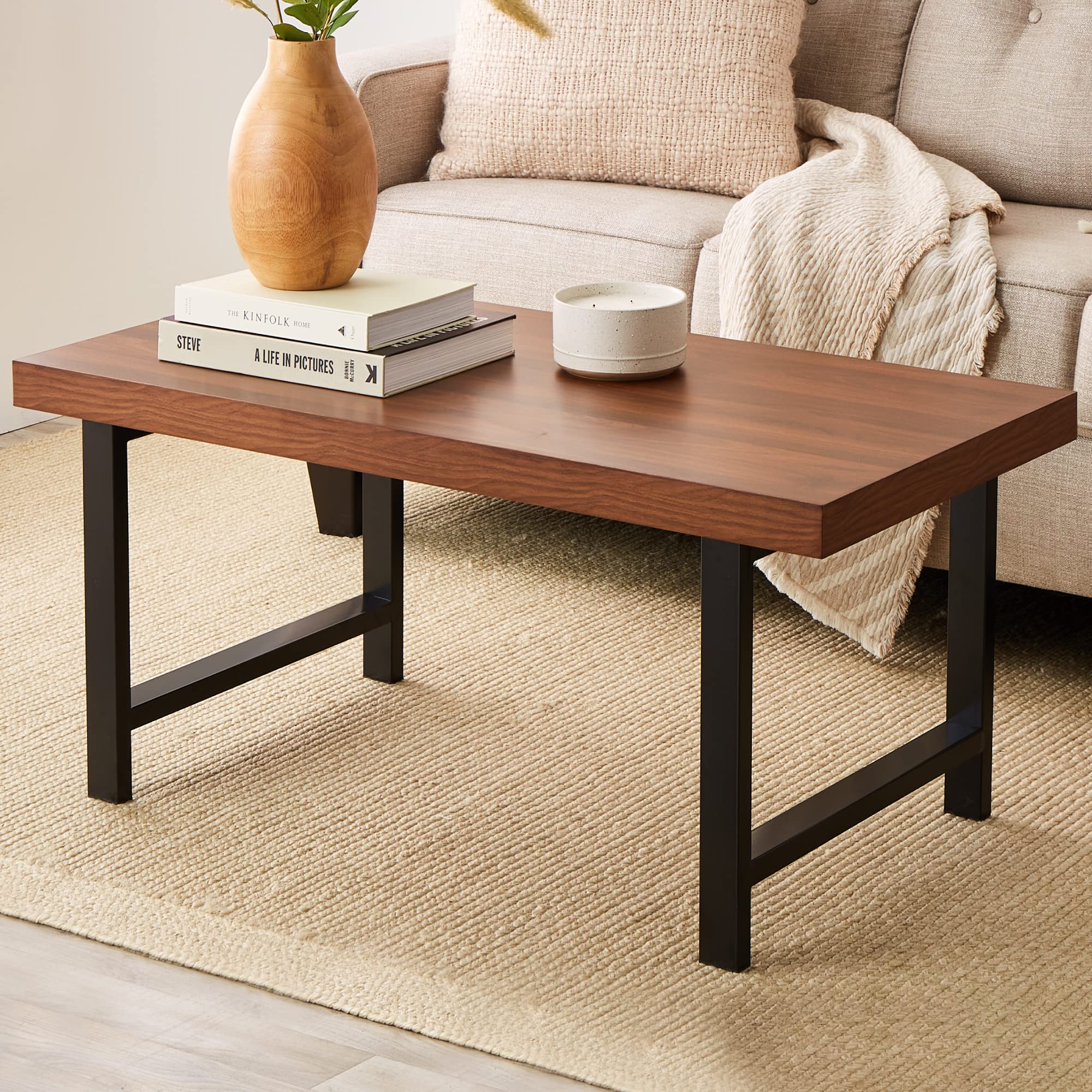 Best Choice Products 44in Modern Coffee Table Butcher Block Top Large Accent Table, Rectangular Wood Industrial Rustic Coffee Ta