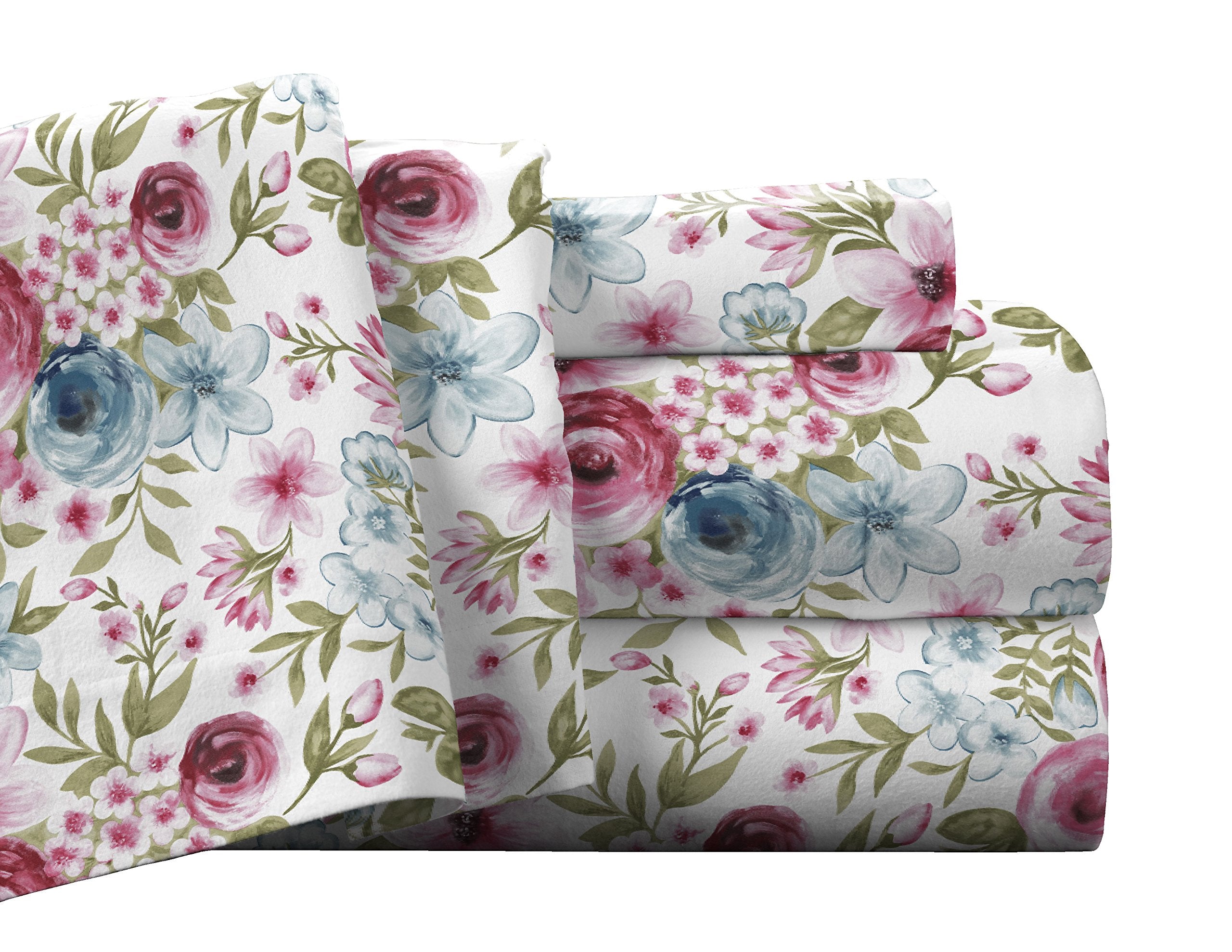 Pointehaven Flannel Deep Pocket Set With Oversized Flat Sheet, California King, Sylvan