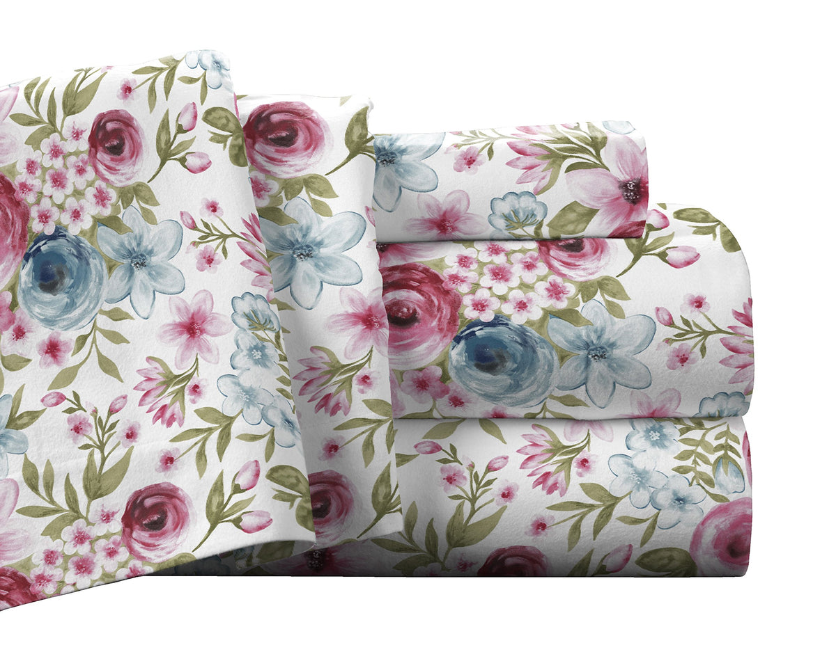 Pointehaven Flannel Deep Pocket Set With Oversized Flat Sheet, Queen, Sylvan