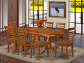 East West Furniture PLML9-SBR-C 9 Piece Kitchen Table Set Includes an Oval Dining Table with Butterfly Leaf and 8 Linen Fabric Dining Room Chairs, 42x78 Inch, Saddle Brown