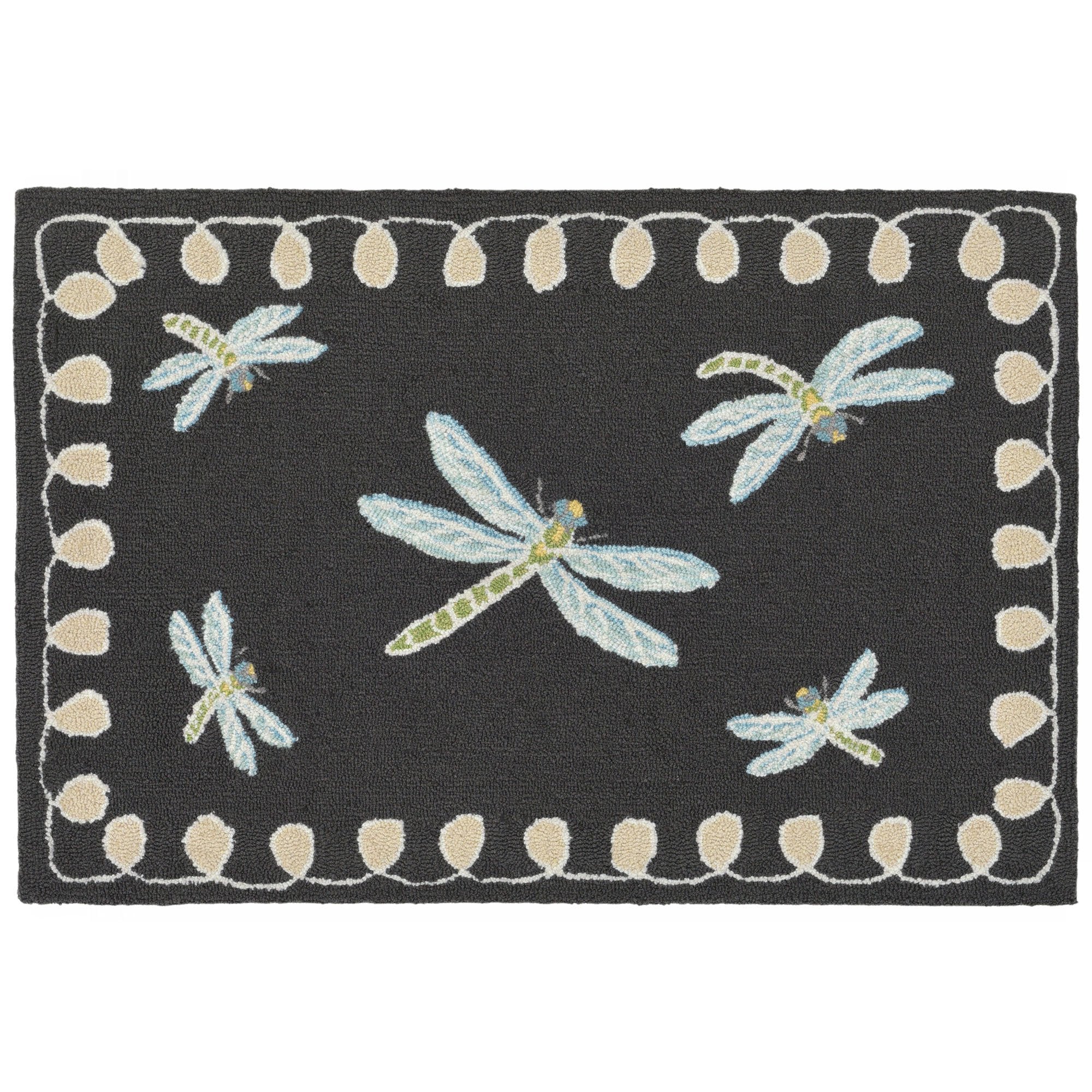 Liora Manne Frontporch Hand-Tufted Indoor/Outdoor Easy Care Area Rug Rug-Transitional, Garden, Whimsical, Contemporary, Dragonfly Midnight 1'8' X 2'6'