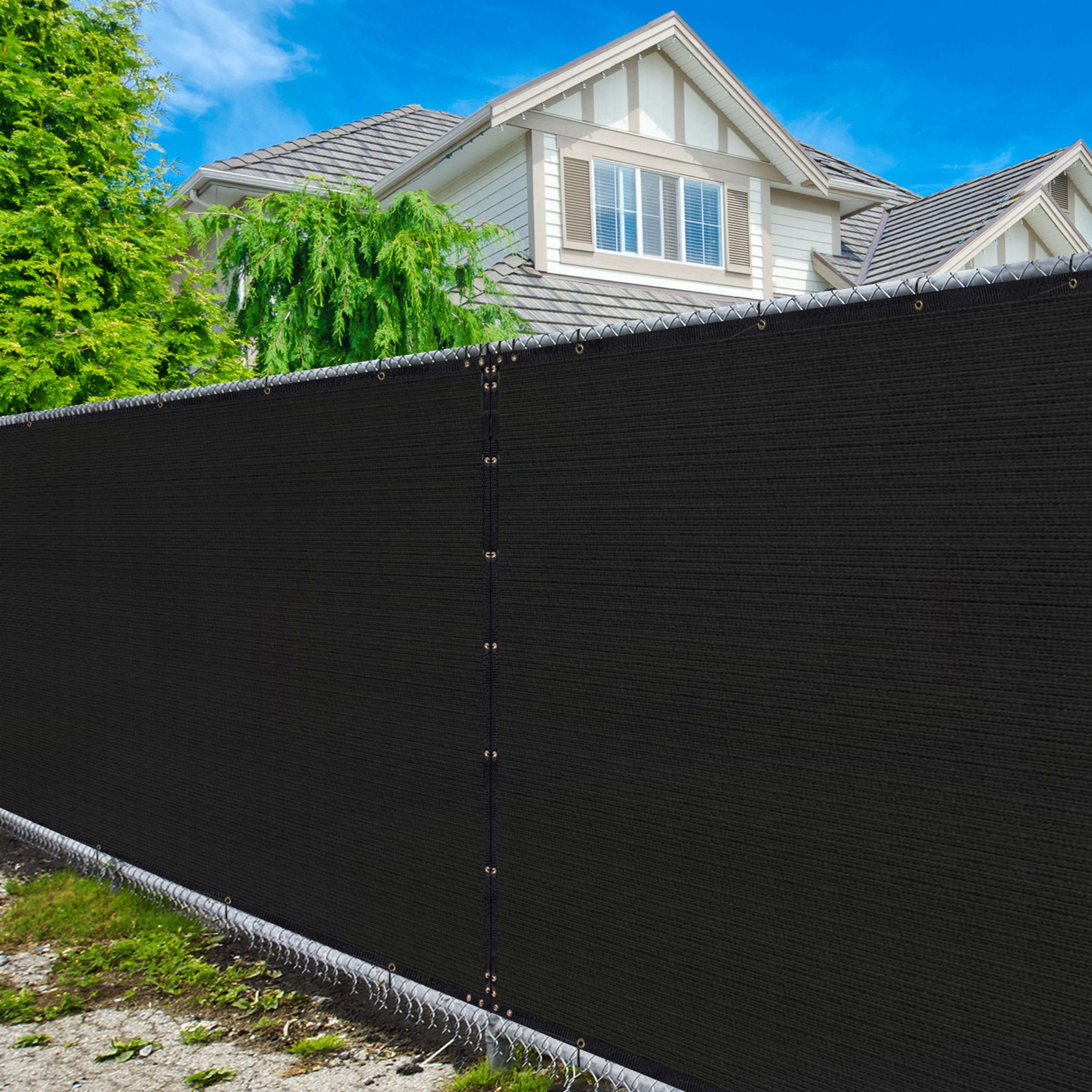 Amgo 6' X 50' Black Fence Privacy Screen, Commercial Standard Heavy Duty Windscreen With Bindings & Grommets, 90% Blockage, Cabl