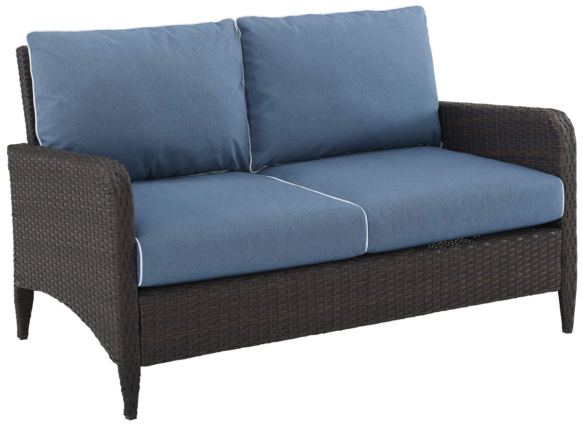 Crosley Furniture Kiawah Wicker Outdoor Loveseat, 2-Person Patio Couch for Porch, Deck, Backyard, Blue