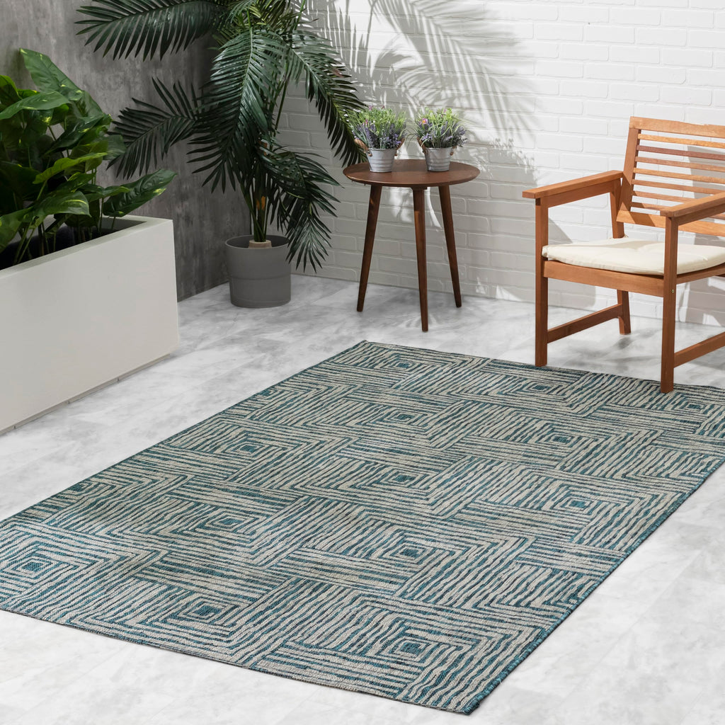Fh Home Outdoor Rug - Waterproof Easy To Clean Stain Resistant - Patio Indoor Outdoor Porch Deck Balcony Entryway - Geometric Mo