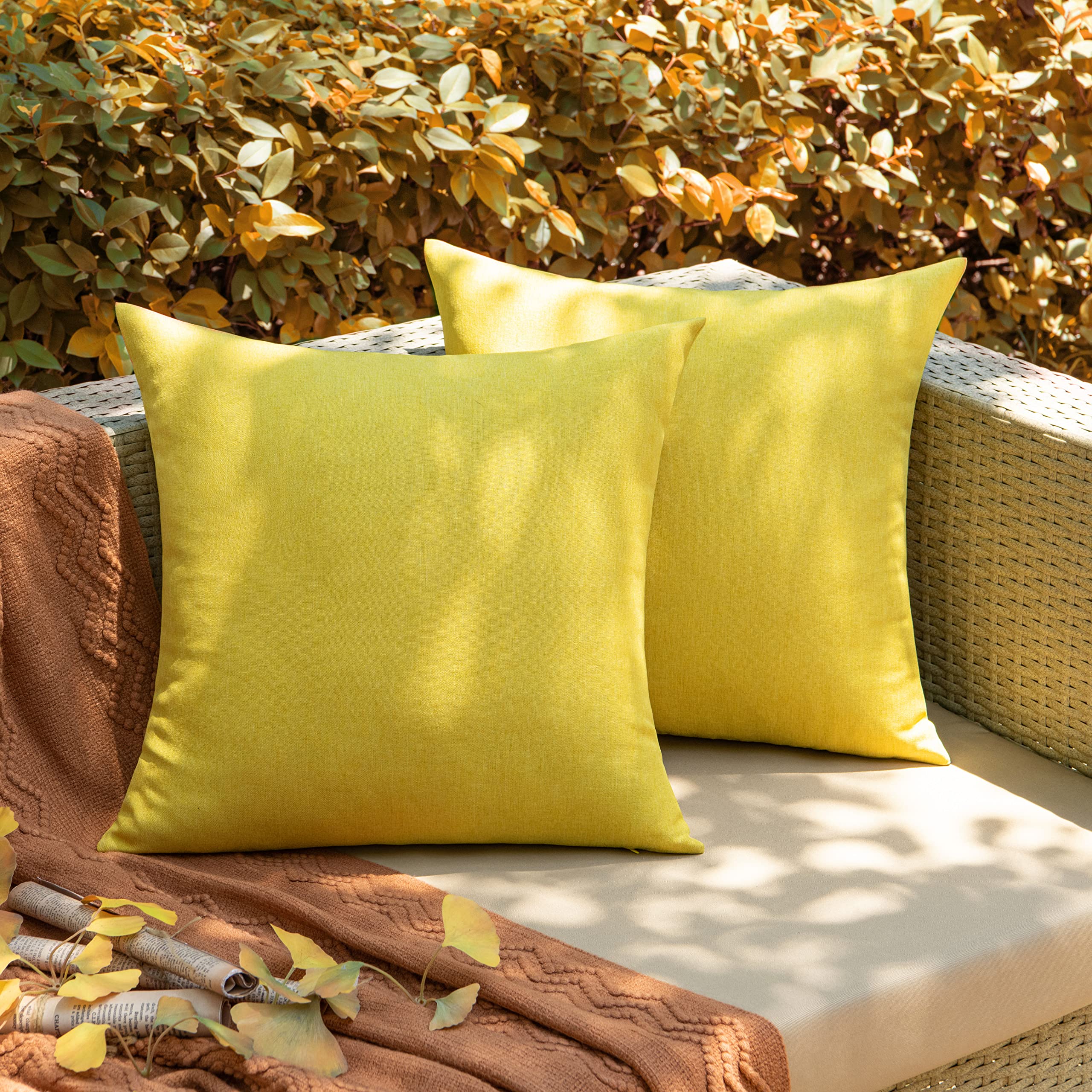 Anroduo Pack Of 2 Yellow Outdoor Pillow Covers For Patio Furniture Decorative Farmhouse Linen Cushion Sham Outdoor Waterproof Ou