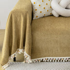 Handontime Boho Mustard Yellow Sofa Cover For Dogs Couch Throw Cover Brown Dog Couch Covers With Tassel Pet Couch Protector Chenille Sofa Slip Cover Armless Sofa Cover, 71' X134'