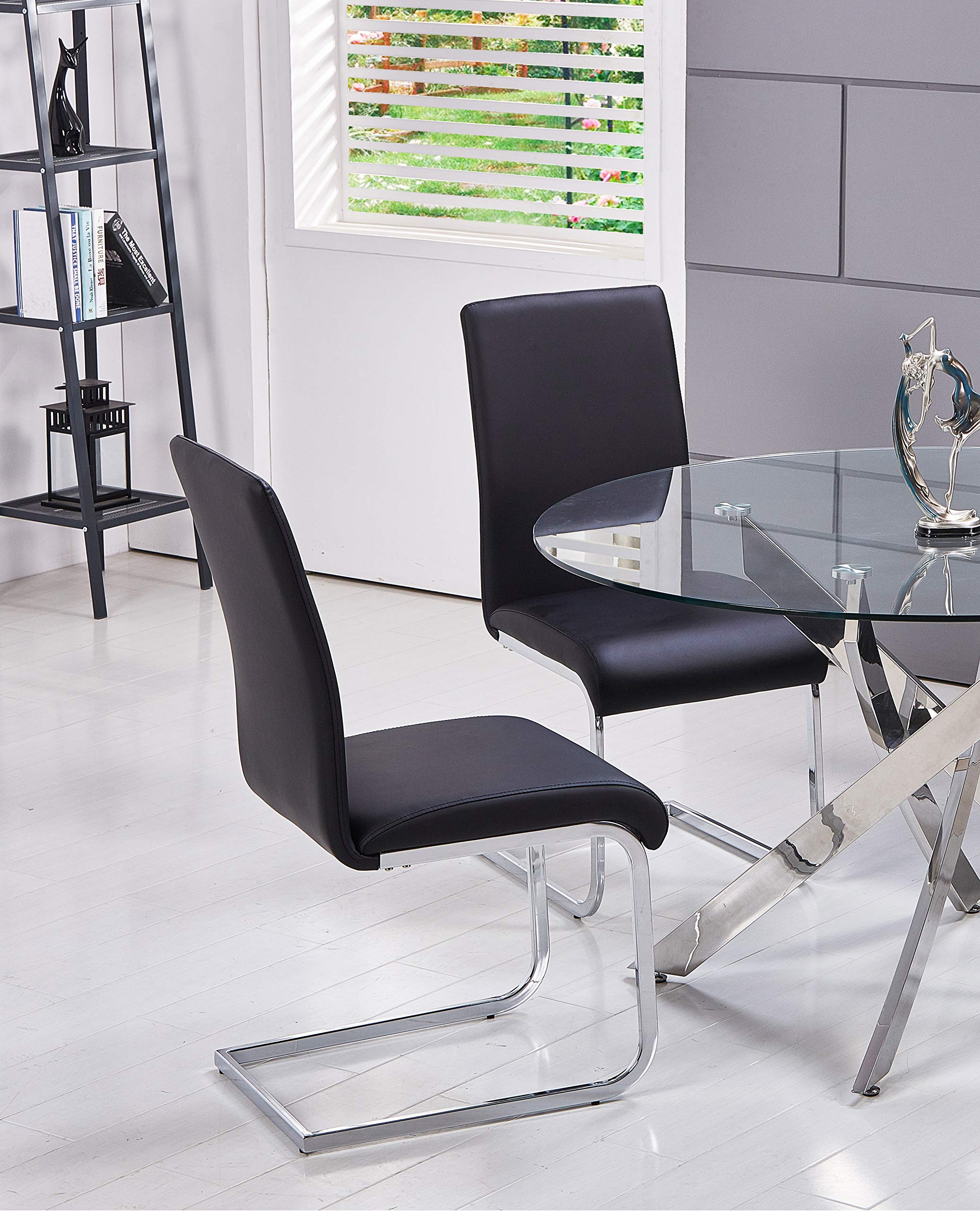 Best Master Furniture Mirage Faux Leather Parson Dining Chairs, Set Of 2, Black