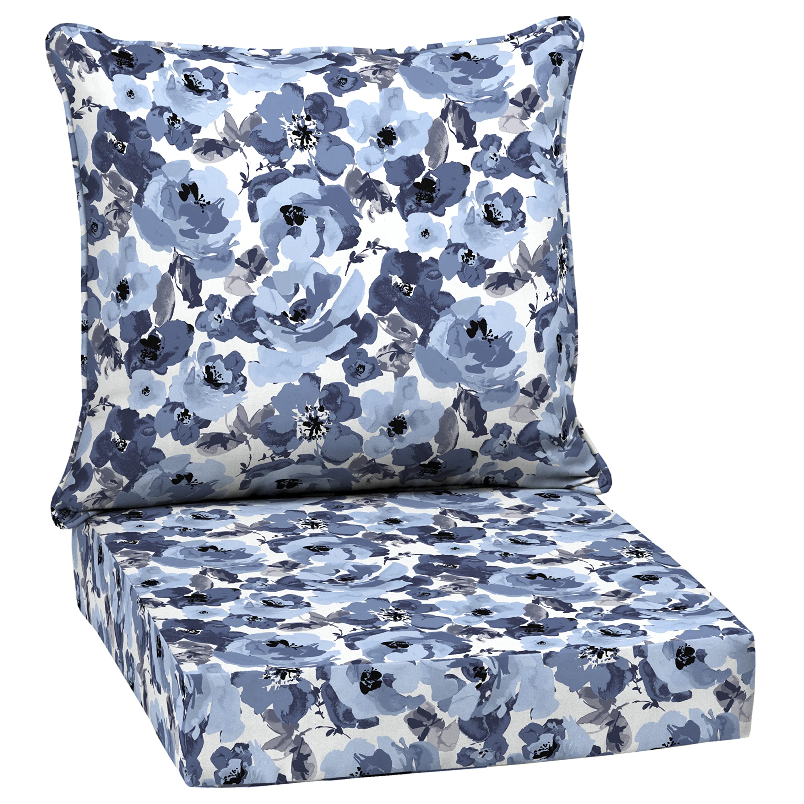 Arden Selections Outdoor Deep Seat Set, 24 X 24, Rain-Proof, Fade Resistant, Deep Seat Bottom And Back Cushion 24 X 24, Blue Gar