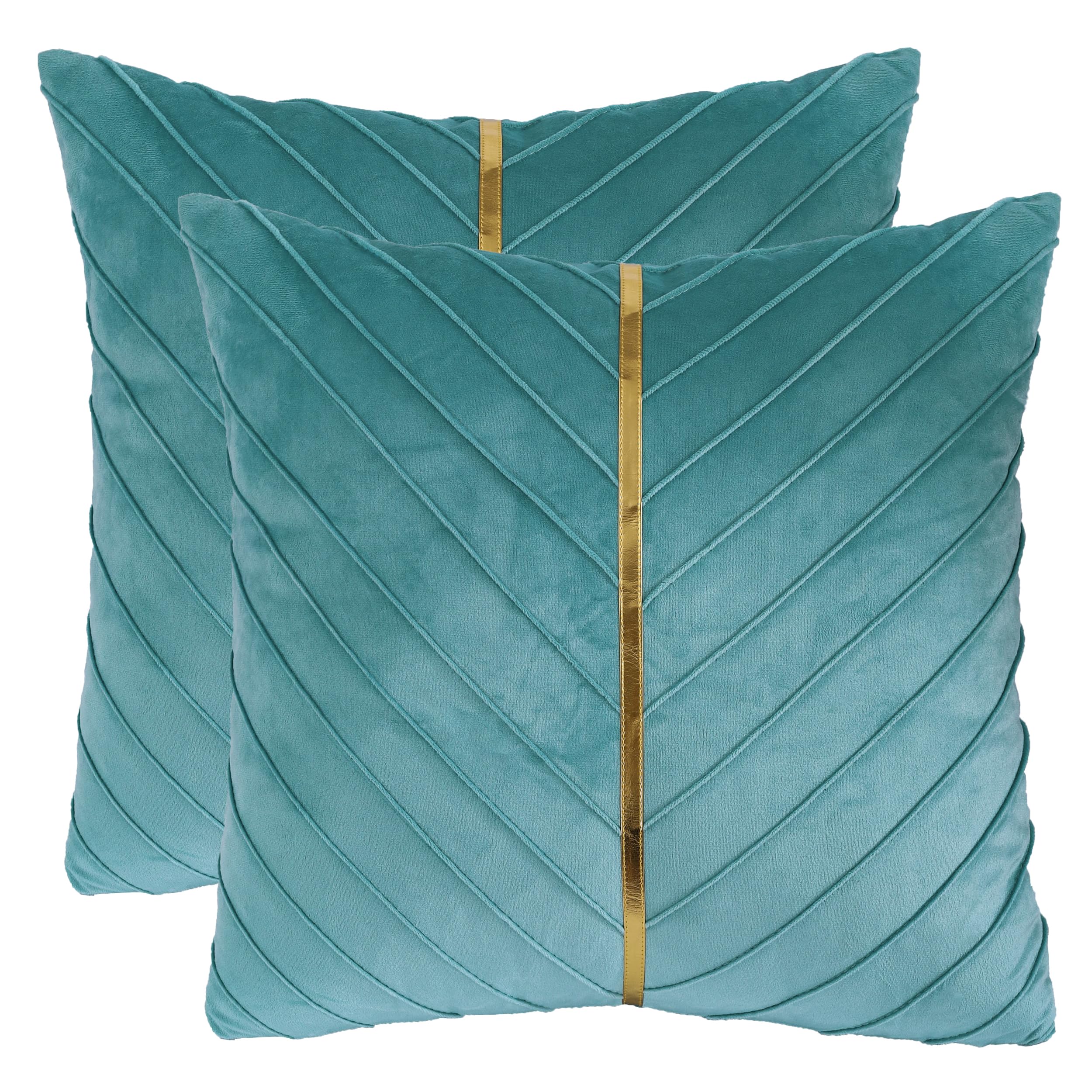 Tosleo Aqua Green Velvet Throw Pillow Covers 22X22 Inch Pack Of 2 With Gold Leather Decorative Couch Pillow Cover Luxury Modern